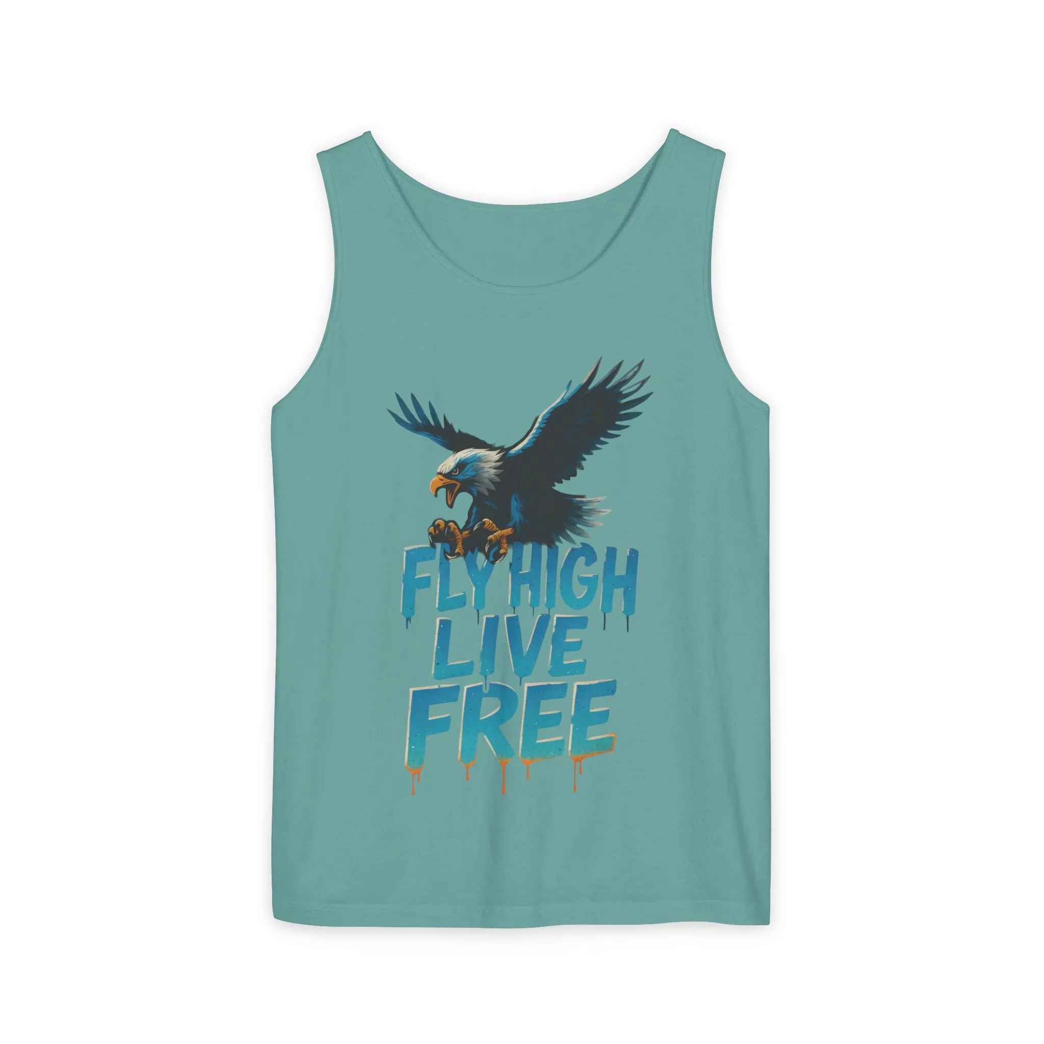 Mens Garment-Dyed Tank Top, Fly High Live Free Eagle Mens Tank Top Gym Wear - Image 9