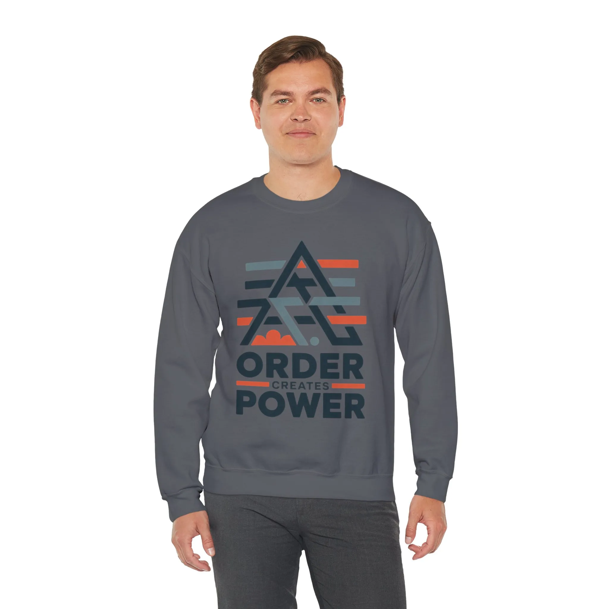 Mens Sweatshirt Order Creates Power, Minimal Geometric Motivational Graphic Pullover, Heavy Blend™ Crewneck Sweatshirt - Image 28