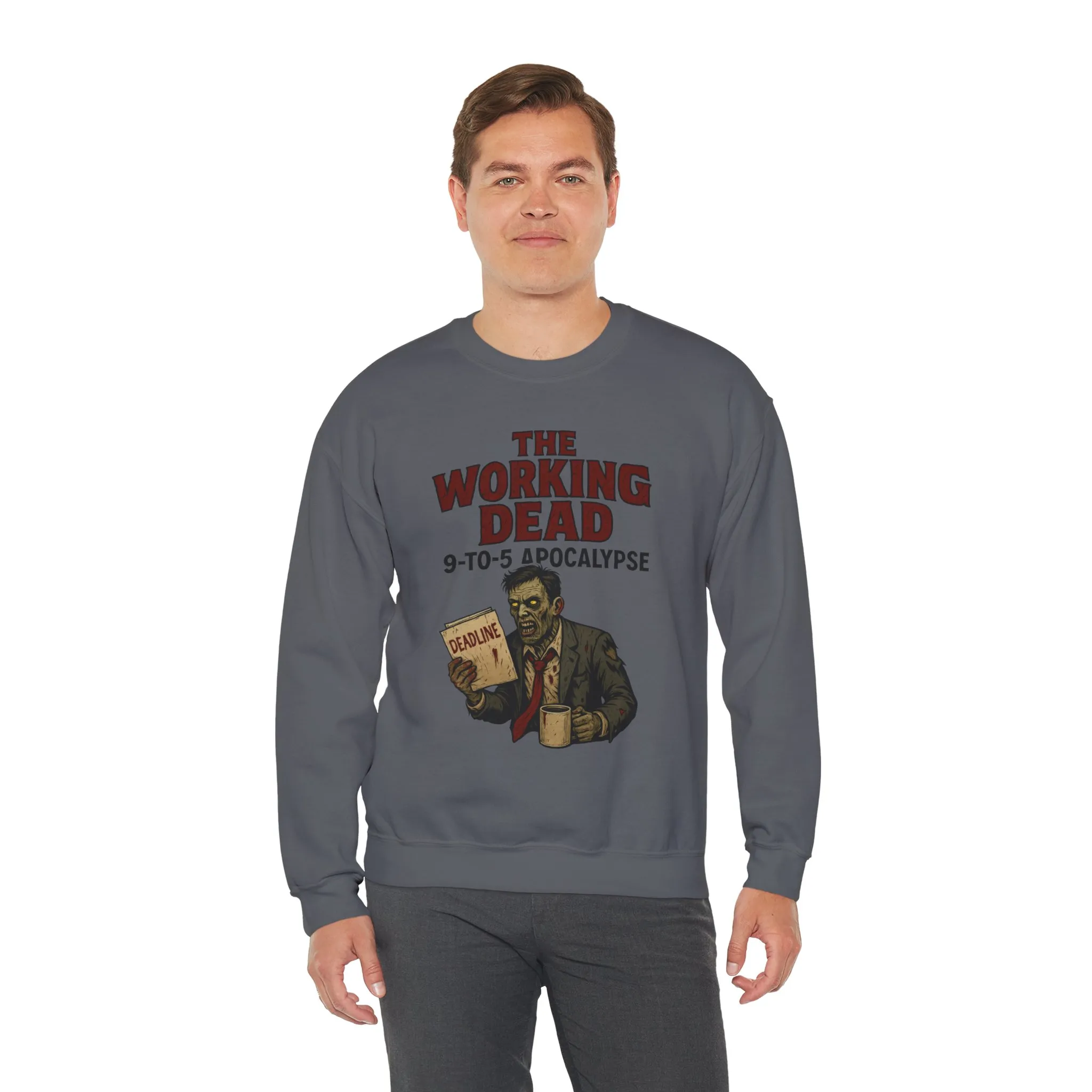 Men's The Working Dead 9-to-5 Apocalypse Sweatshirt, Funny Office Zombie Horror Pullover, Halloween Zombie Work Top - Image 24