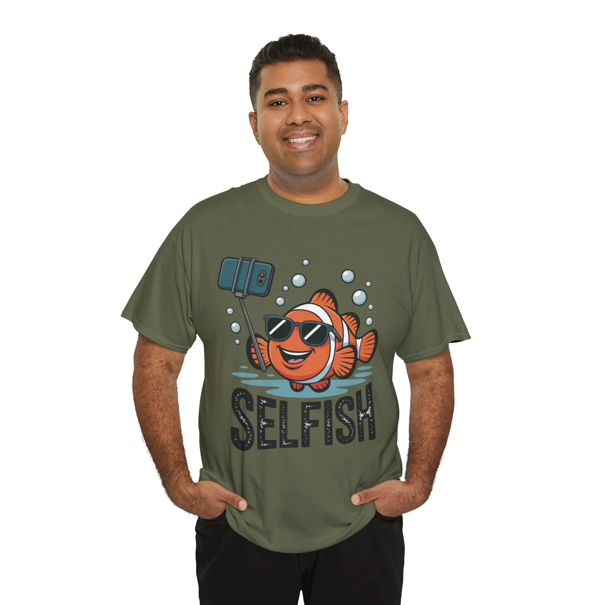 Unisex Heavy Cotton Tee, Mens Selfish Funny Fish T-Shirt, Cute Selfie Graphic Tee, Ocean Humor Shirt - Image 15