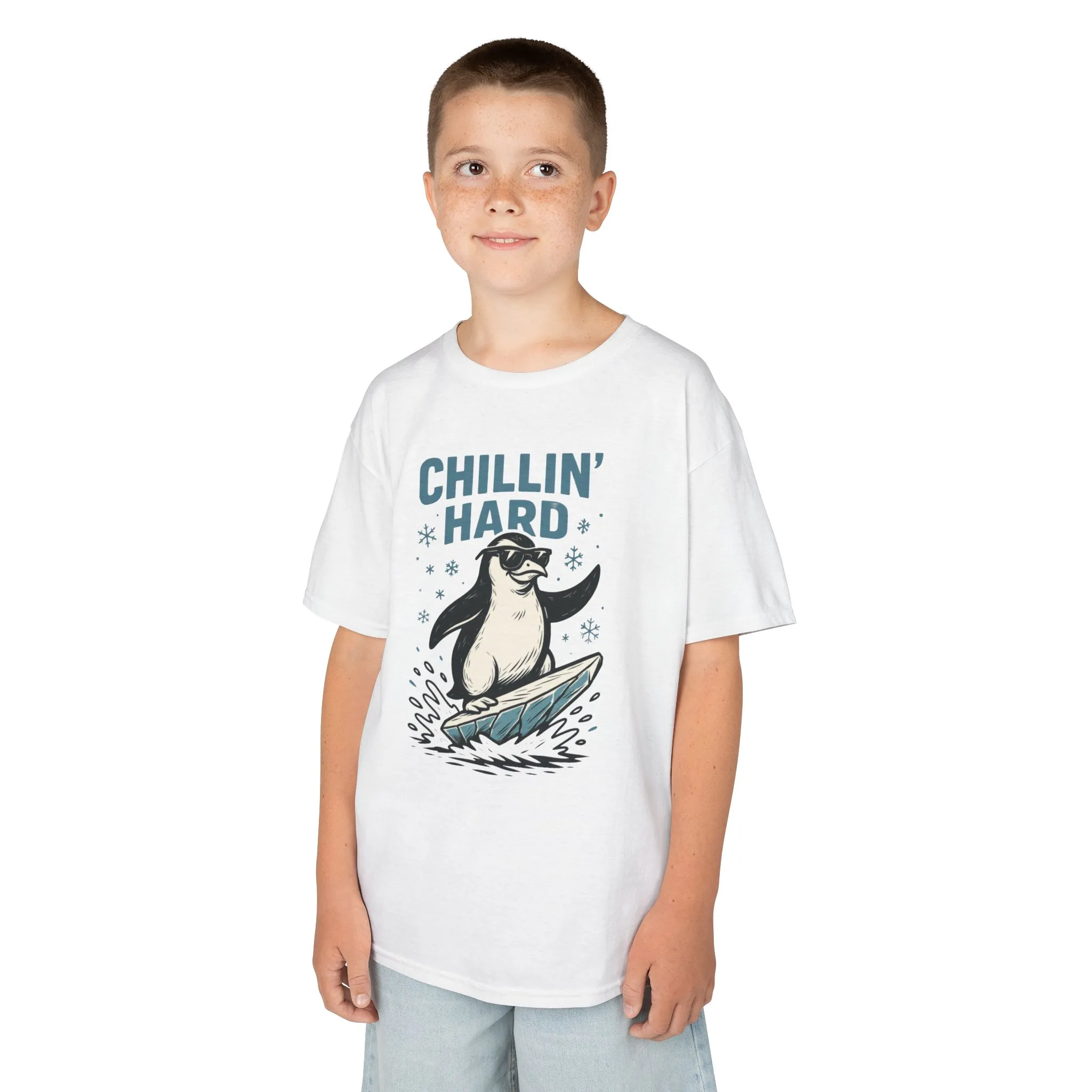 Kids Heavy Cotton™ Tee, Kids Chillin Hard Penguin T-Shirt, Funny Cool Animal Graphic Tee for Children - Image 2