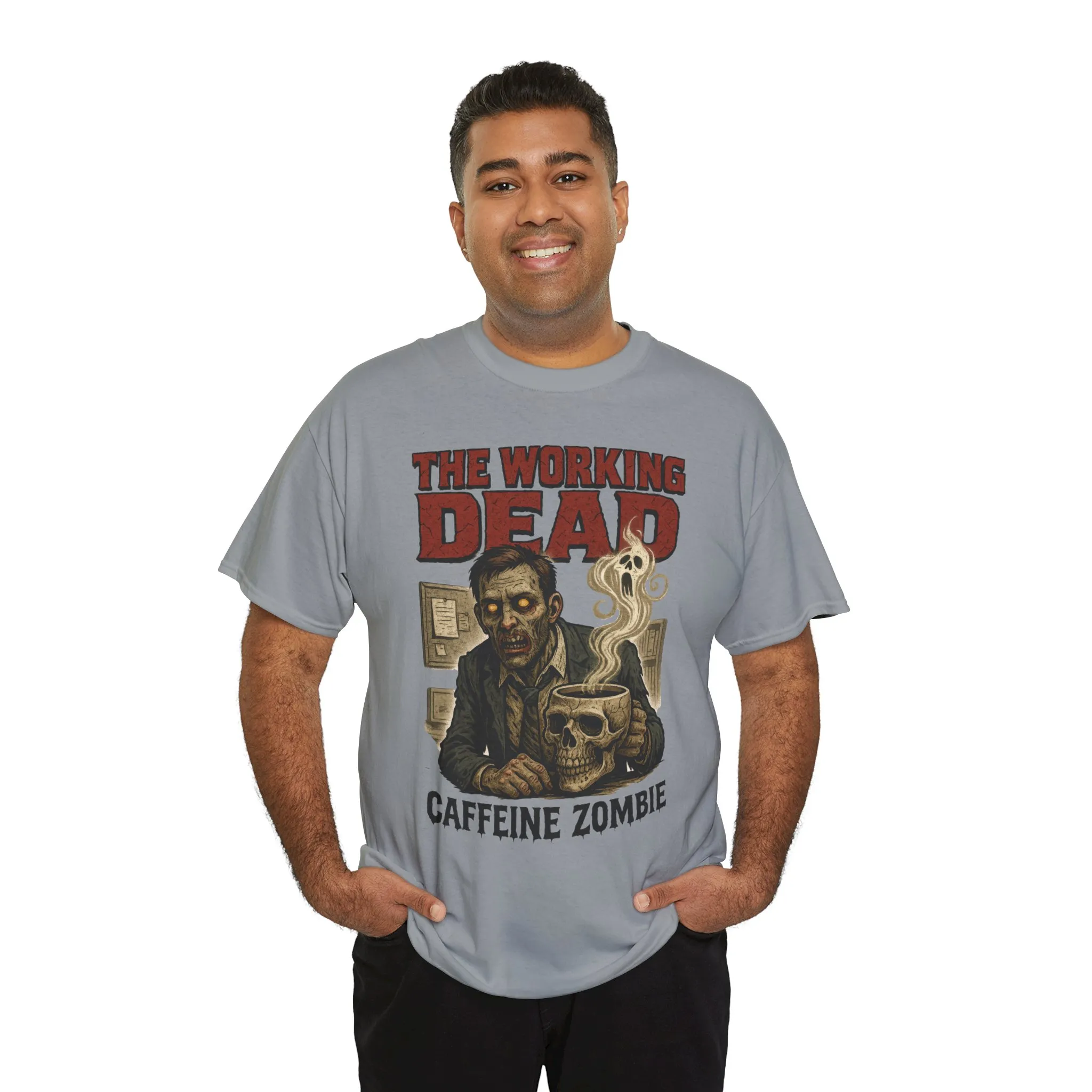 The Working Dead Men's Funny Zombie Work T-Shirt, Office Humor Tee, Halloween Office Tee, Coffee Zombie Shirt - Image 4