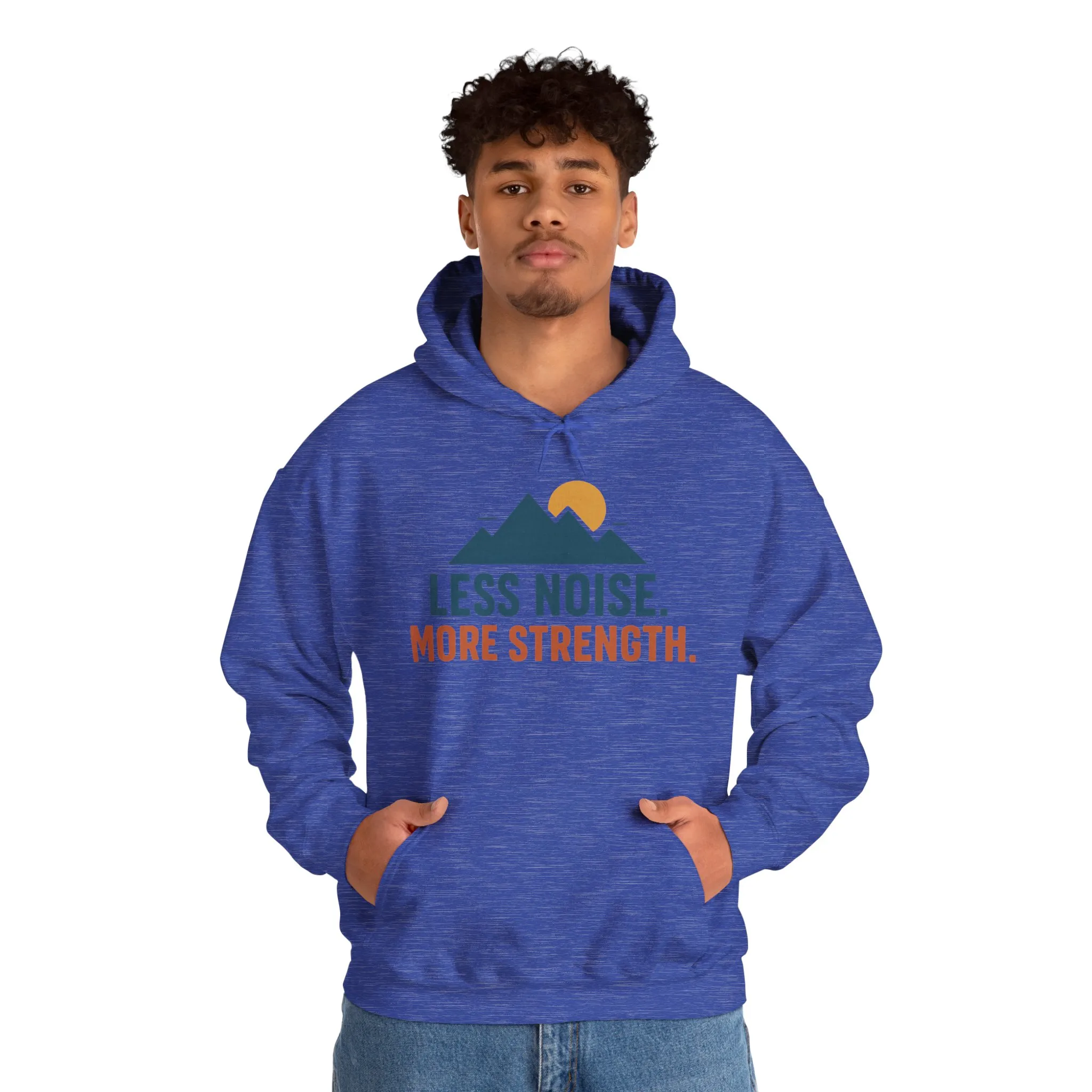 Men’s Less Noise More Strength Hoodie, Motivational Mountain Graphic Pullover, Mens Heavy Blend™ Hooded Sweatshirt - Image 21