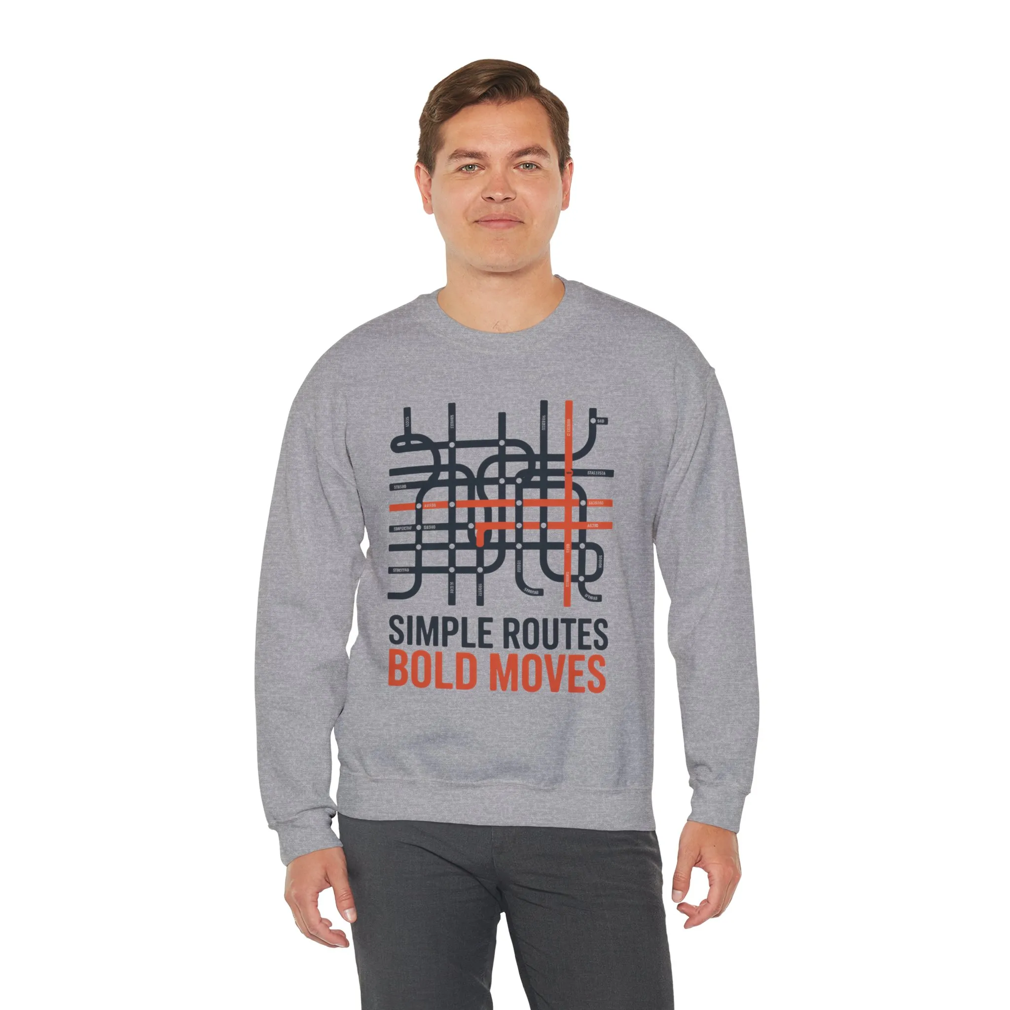 Mens Heavy Blend™ Crewneck Sweatshirt, Simple Routes Bold Moves Sweatshirt, Minimalist Metro Map Graphic Pullover - Image 12