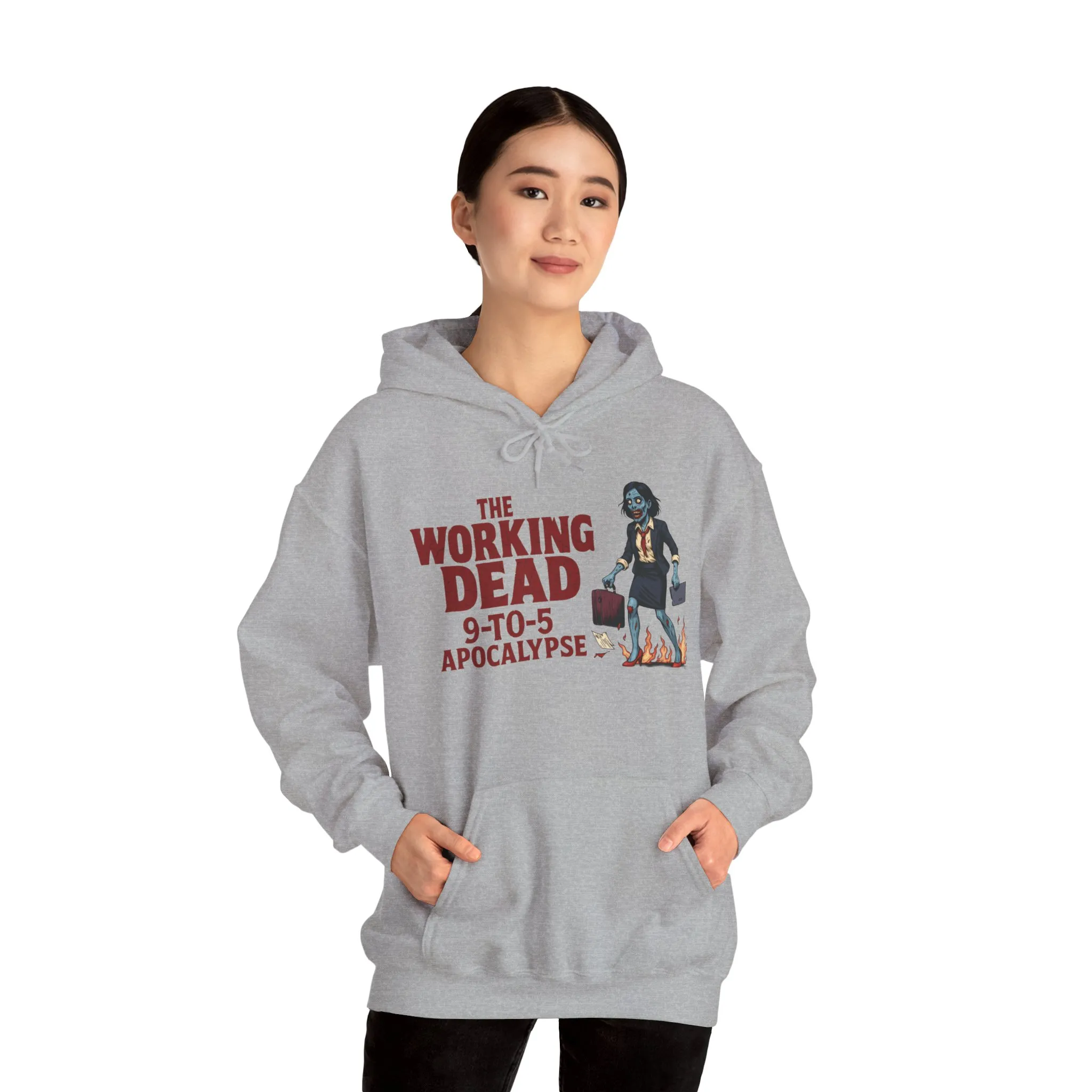 The Working Dead 9-to-5 Apocalypse Hoodie, Women's Horror Office Zombie Sweatshirt, Halloween Zombie Top, Halloween Work Top - Image 11