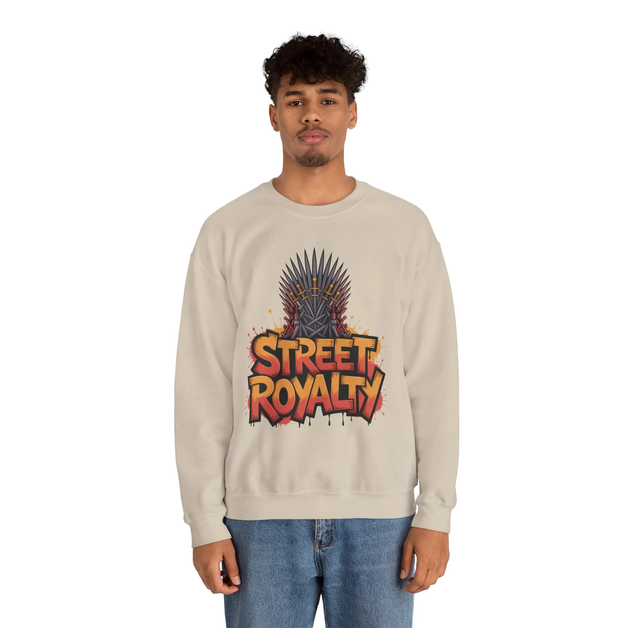 Street Royalty Men's Crewneck Sweatshirt, Graffiti Crown Graphic Pullover, Urban Streetwear Top for Men - Image 2