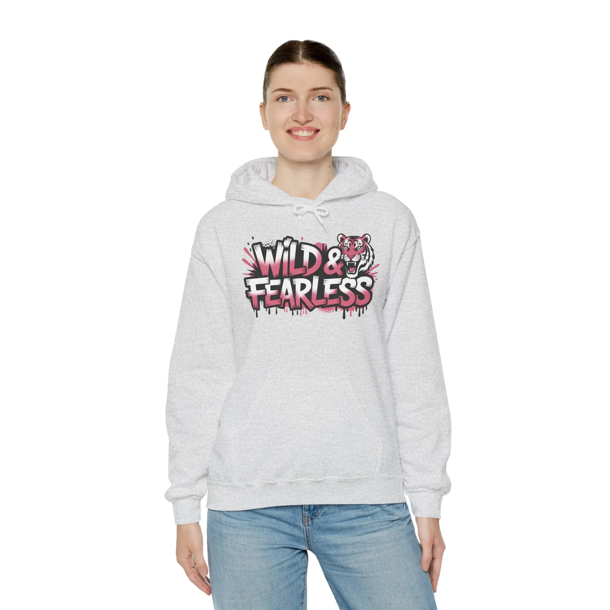 Women's Hoodie Wild & Fearless, Tiger Graffiti Graphic Pullover, Bold Urban Streetwear Hoodie - Image 4