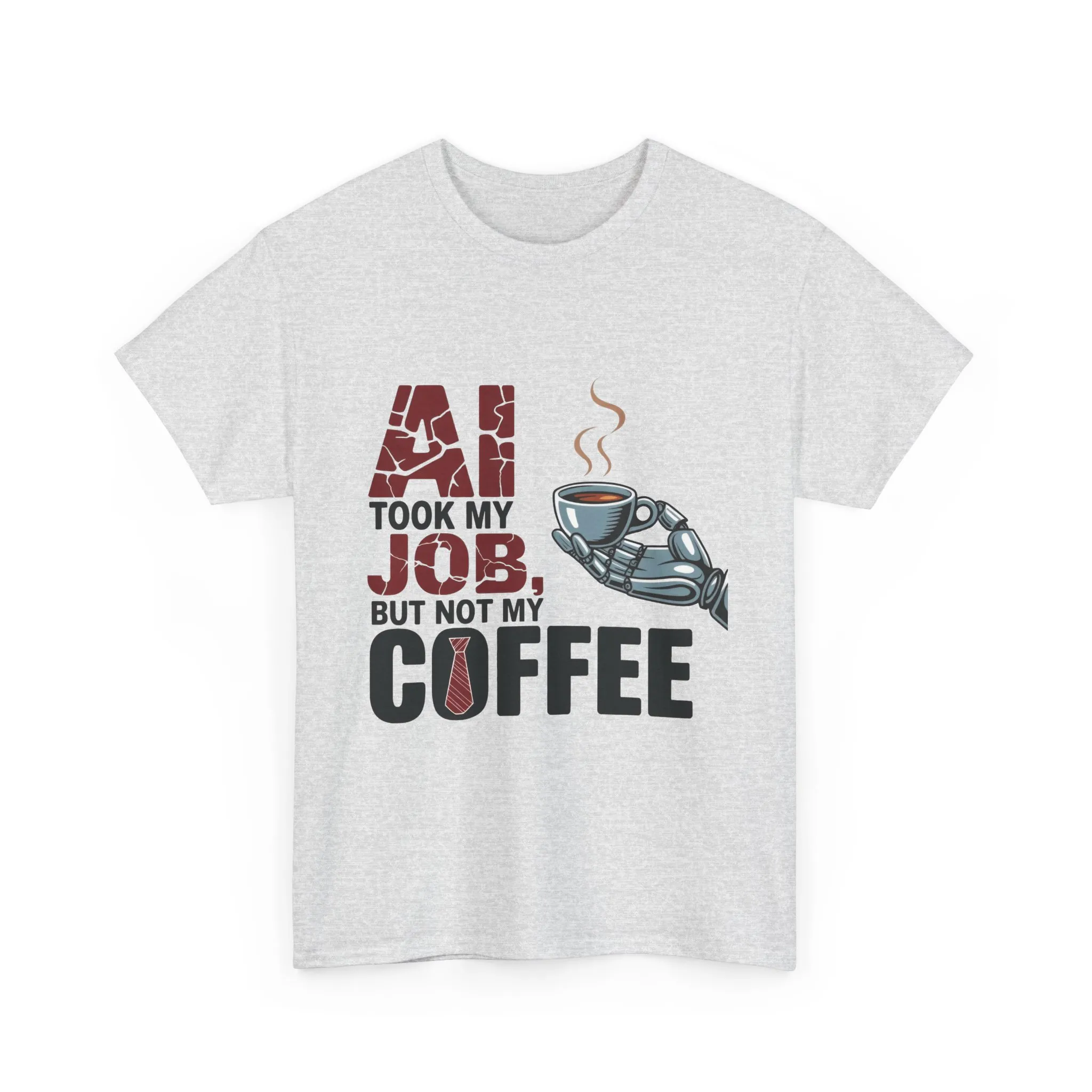 Men's AI Coffee T-Shirt, Funny Robot Humor Graphic Tee, Geek Job Joke Shirt for Him, Men's Heavy Cotton Tee, Sarcastic Work Shirt - Image 4