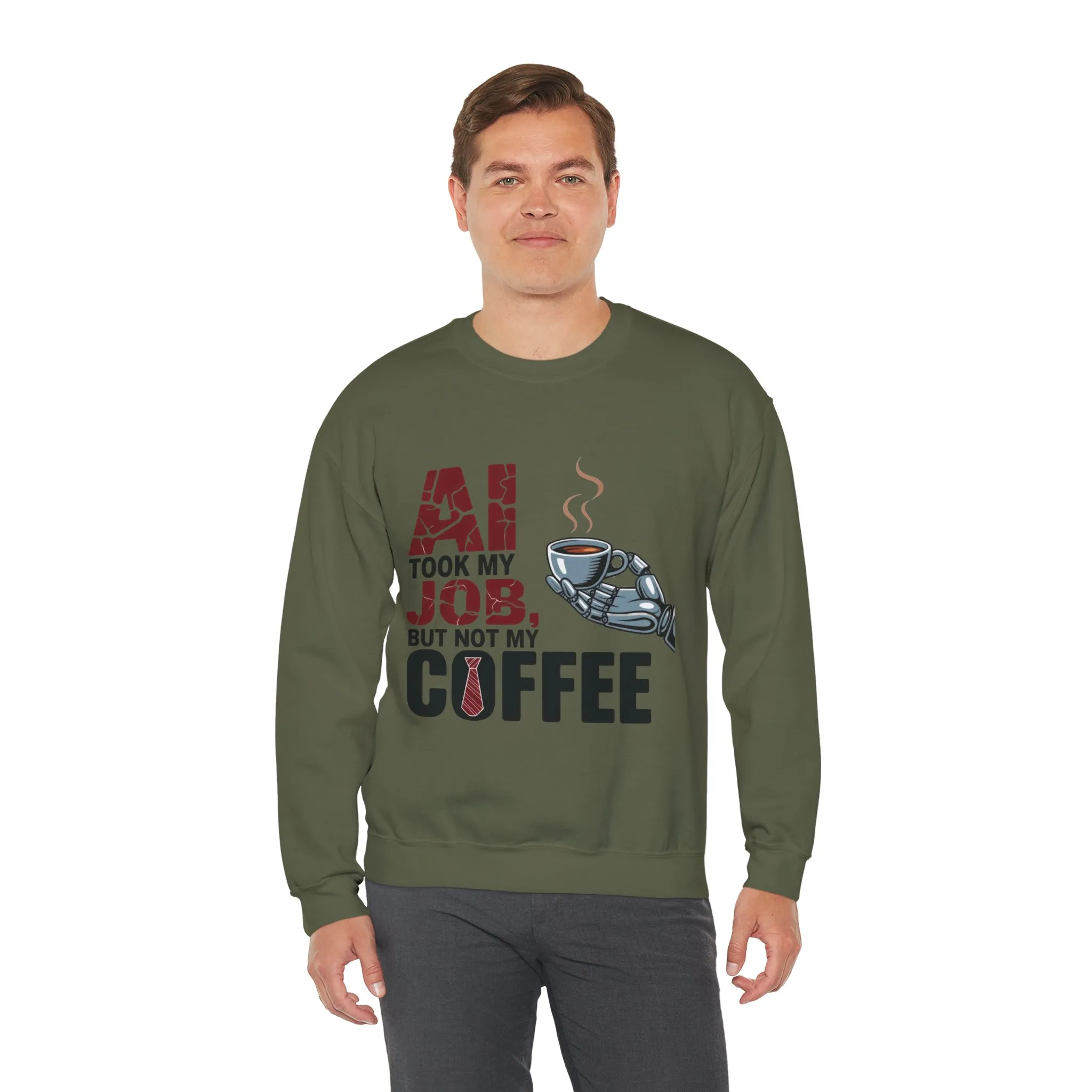 Men's AI Coffee Sweatshirt, Funny Robot Humor Pullover, Geek Sarcastic Job Joke Top, Men's Heavy Blend™ Crewneck Sweatshirt, Office Humor - Image 12
