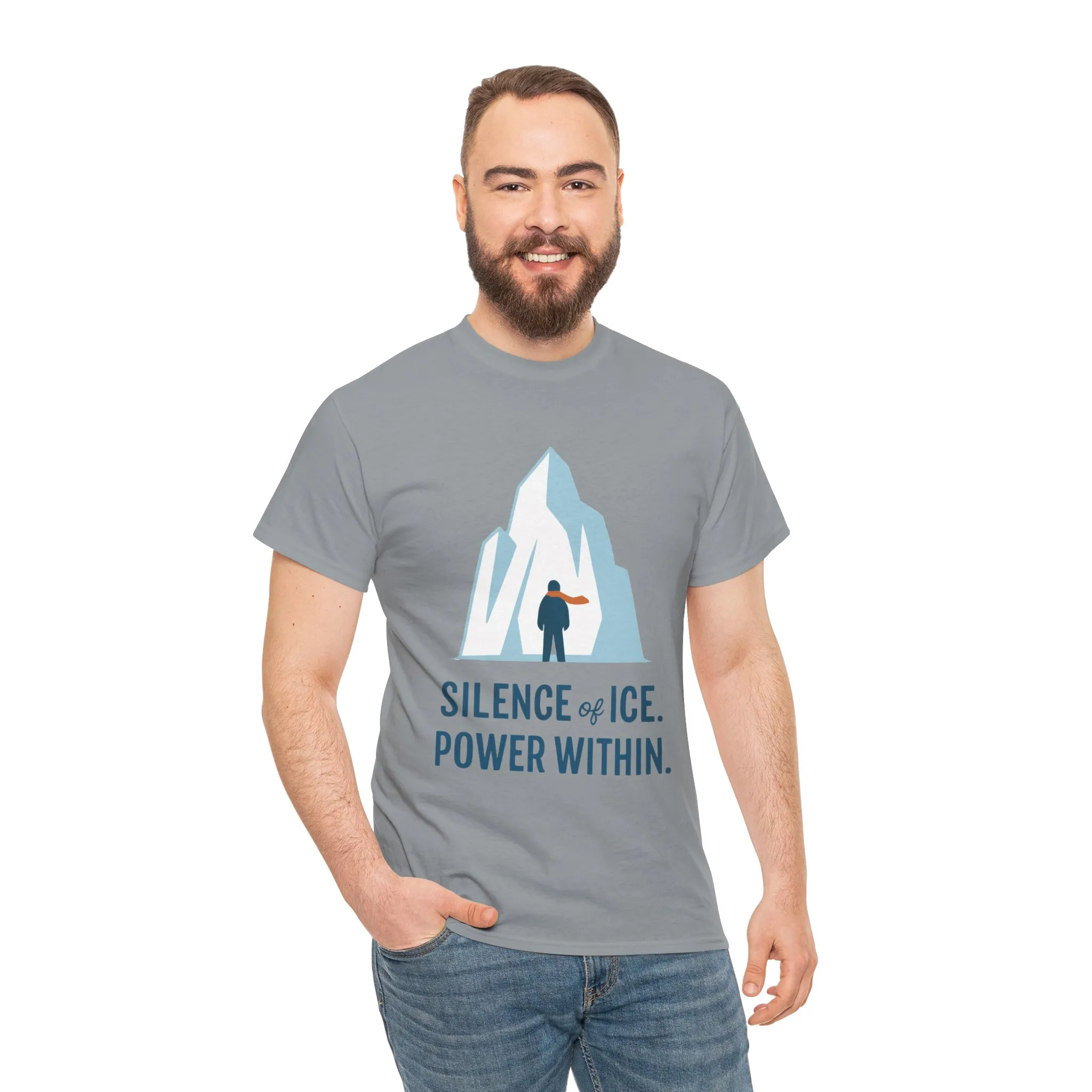 Silence of Ice Power Within Mens T-Shirt, Minimalist Nordic Iceberg Graphic Tee