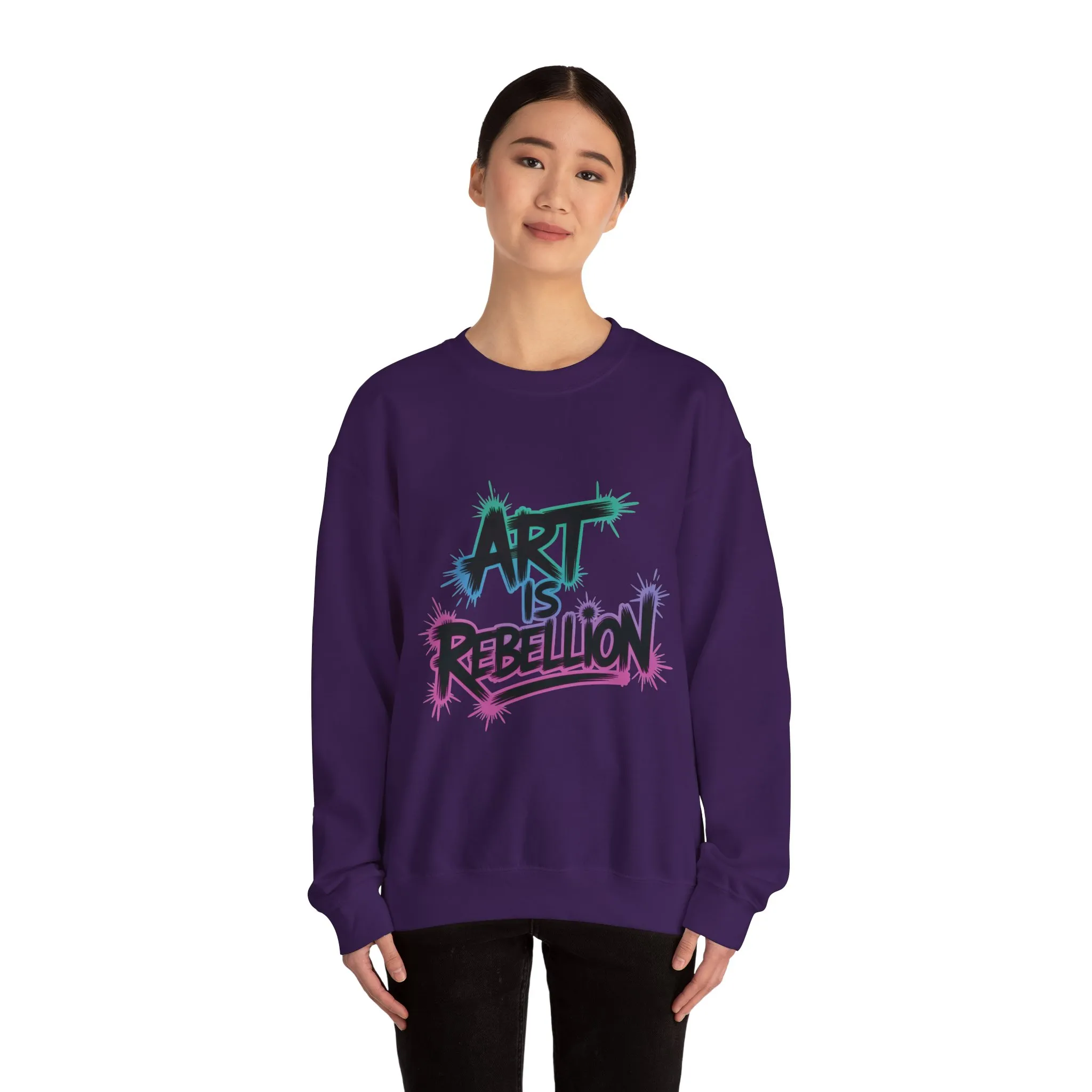 Art Is Rebellion Women's Sweatshirt, Graffiti Graphic Pullover, Bold Rebel Street Art Statement Top, Heavy Blend™ Crewneck Sweatshirt - Image 22