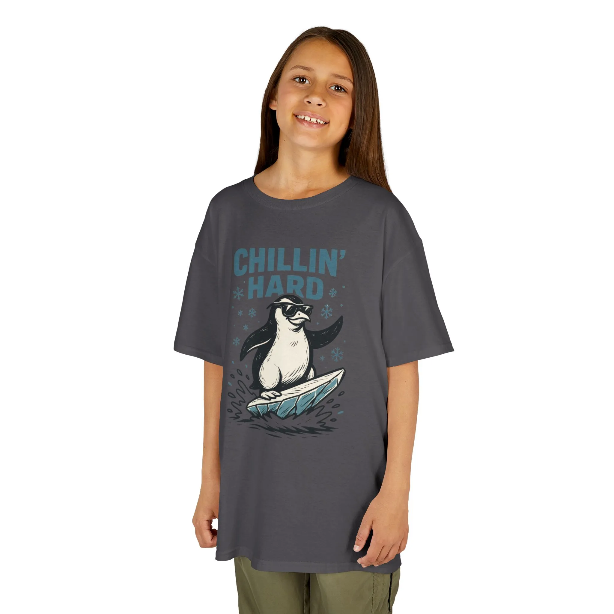 Kids Heavy Cotton™ Tee, Kids Chillin Hard Penguin T-Shirt, Funny Cool Animal Graphic Tee for Children - Image 15