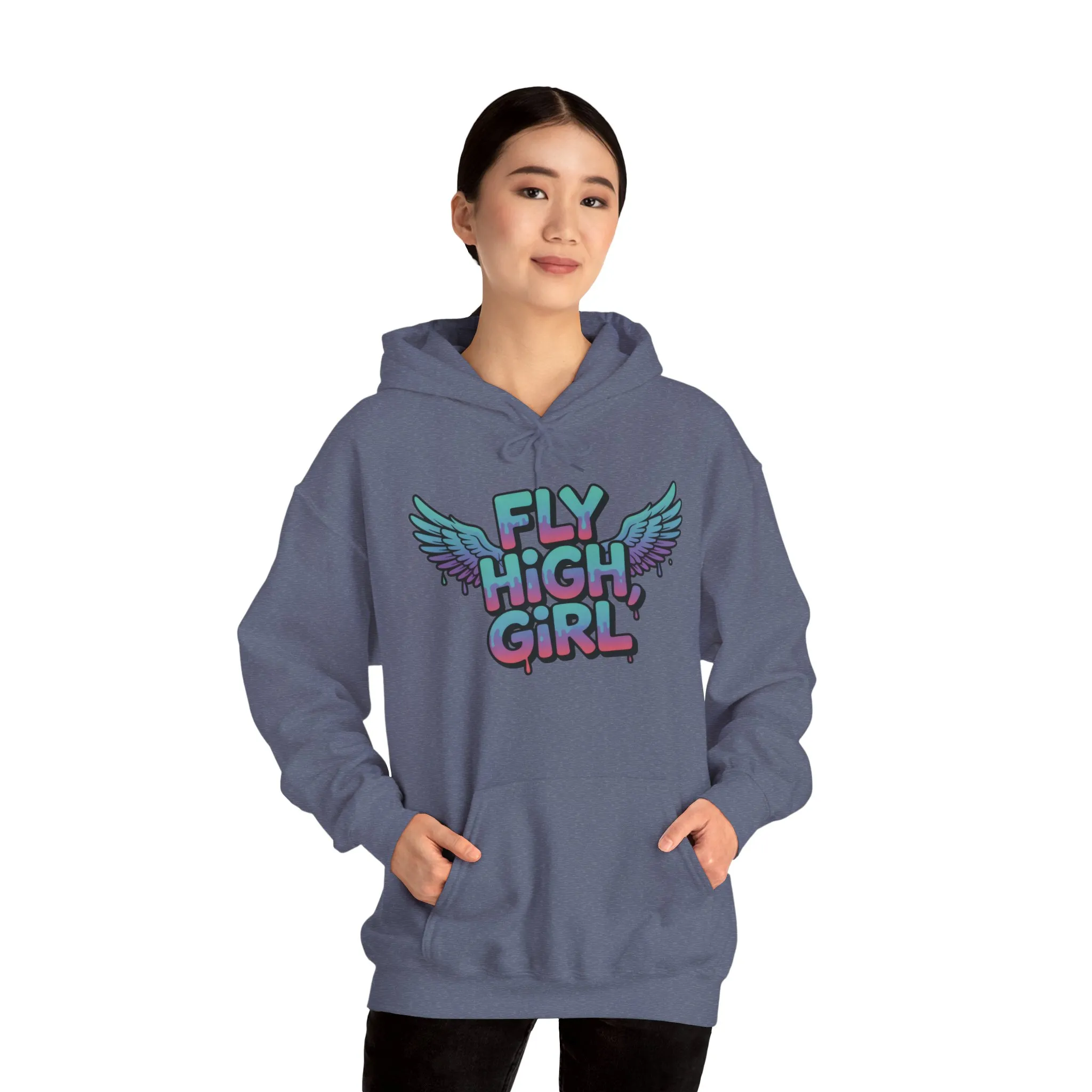 Women's Hoodie Fly High Girl, Angel Wings Graffiti Drip Graphic Pullover, Streetwear Hoodie - Image 27