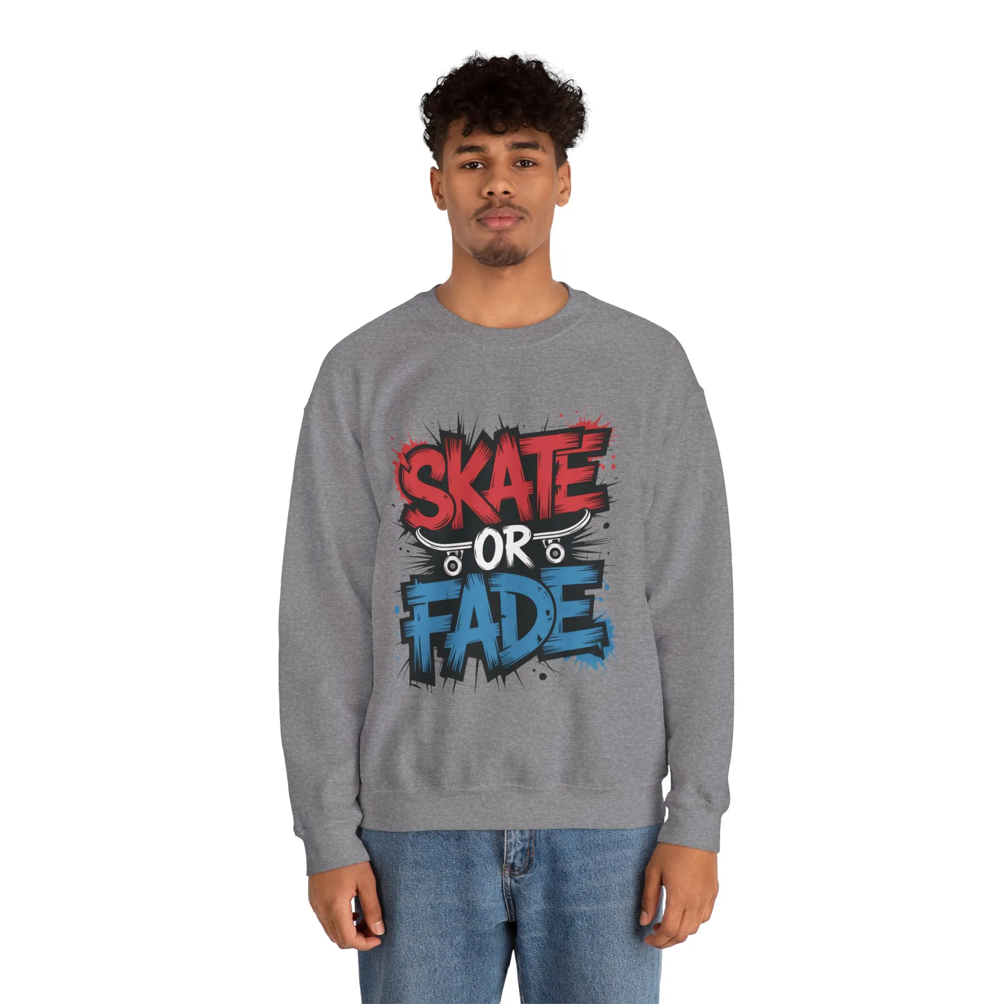 Skate Or Fade Men's Crewneck Sweatshirt, Graffiti Skateboarding Pullover, Urban Streetwear Top, Men's Heavy Blend™ Crewneck Sweatshirt - Image 14