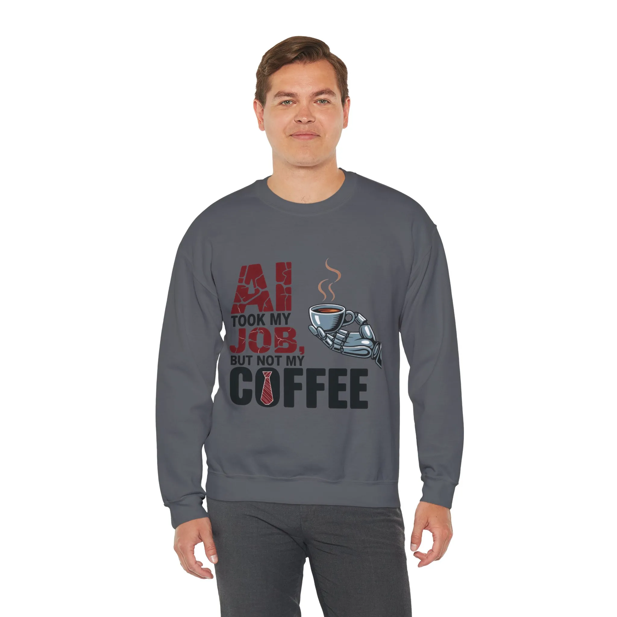 Men's AI Coffee Sweatshirt, Funny Robot Humor Pullover, Geek Sarcastic Job Joke Top, Men's Heavy Blend™ Crewneck Sweatshirt, Office Humor - Image 24