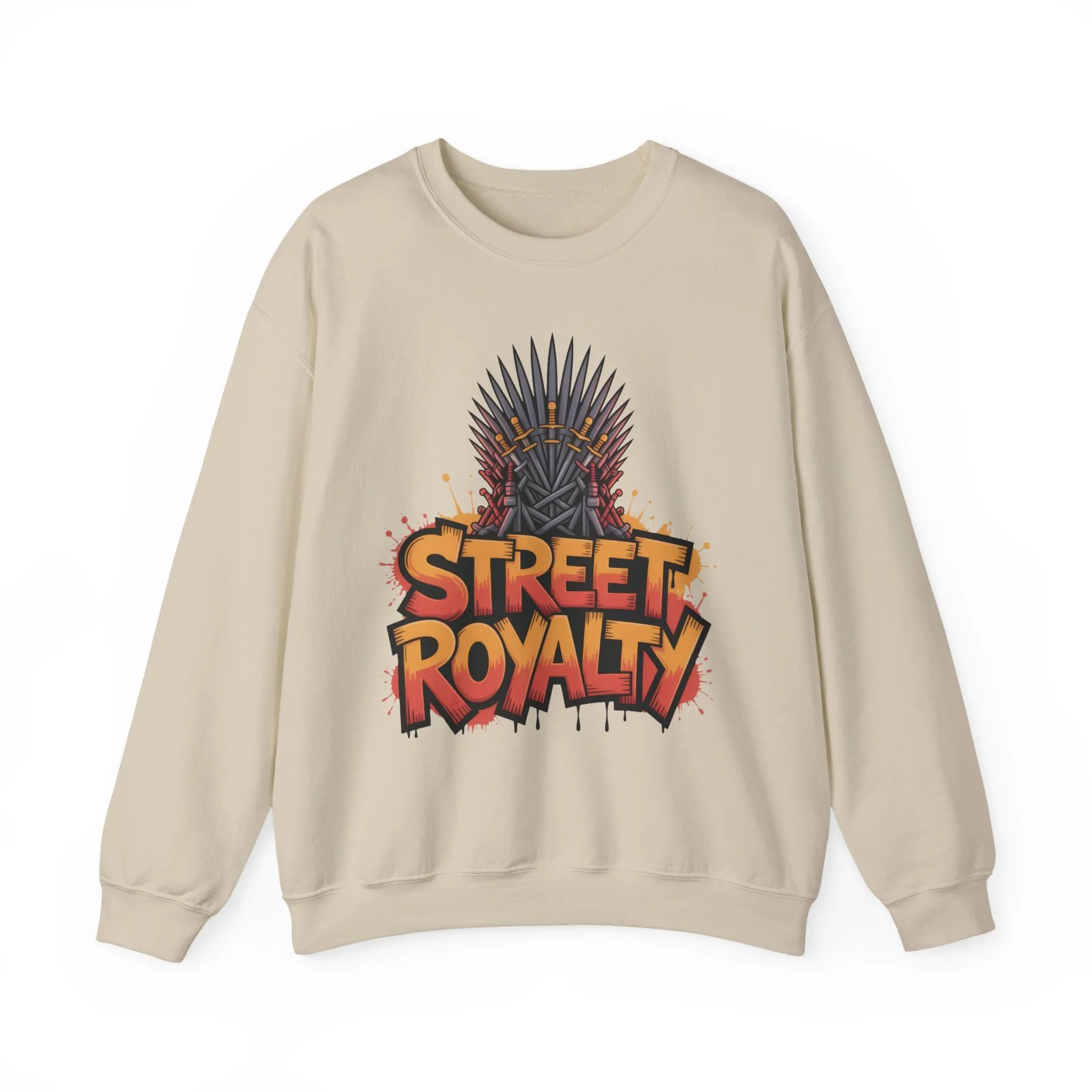 Street Royalty Men's Crewneck Sweatshirt, Graffiti Crown Graphic Pullover, Urban Streetwear Top for Men