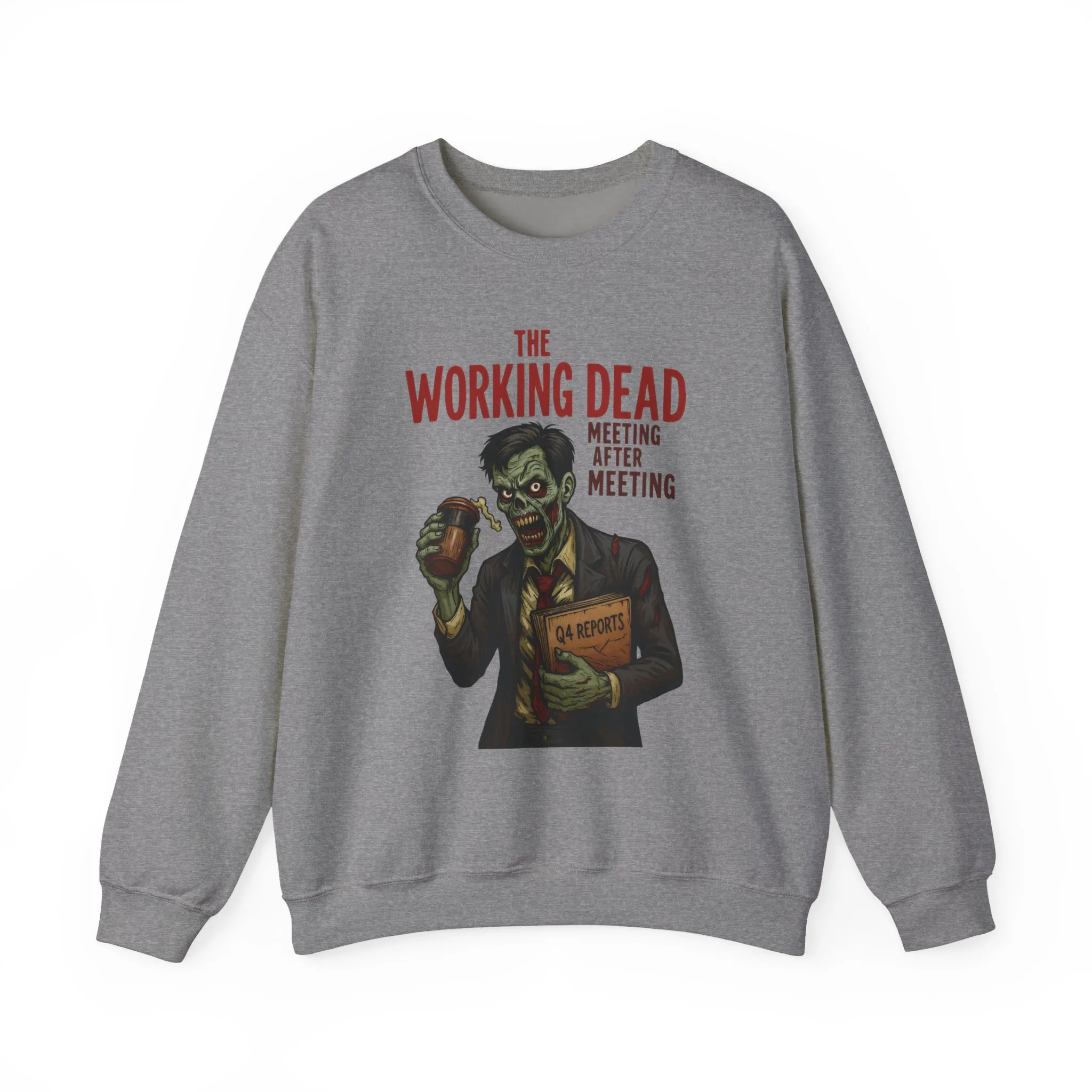 The Working Dead Men's Funny Zombie Sweatshirt, Office Humor Crewneck, Halloween Work Top - Image 24