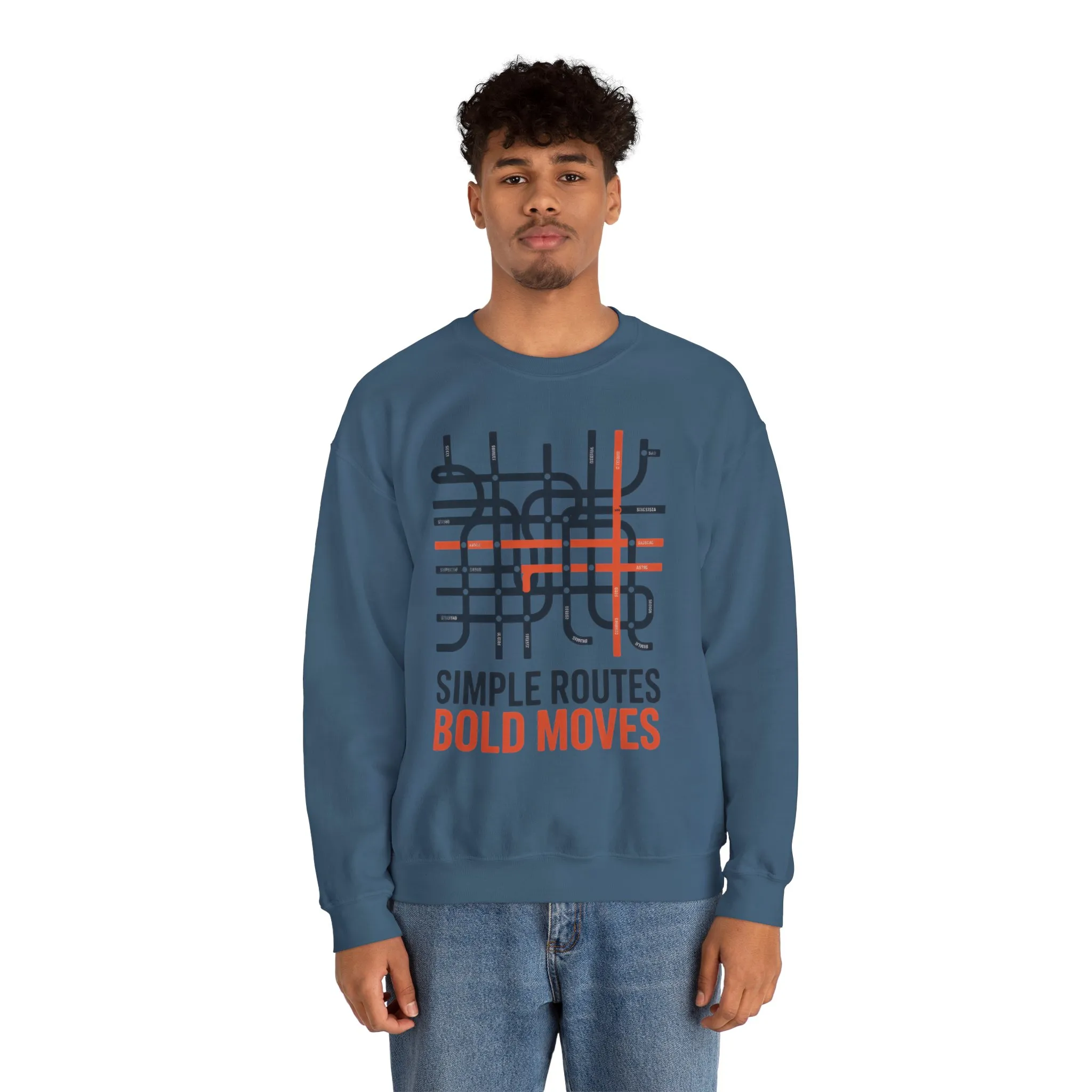Mens Heavy Blend™ Crewneck Sweatshirt, Simple Routes Bold Moves Sweatshirt, Minimalist Metro Map Graphic Pullover - Image 27