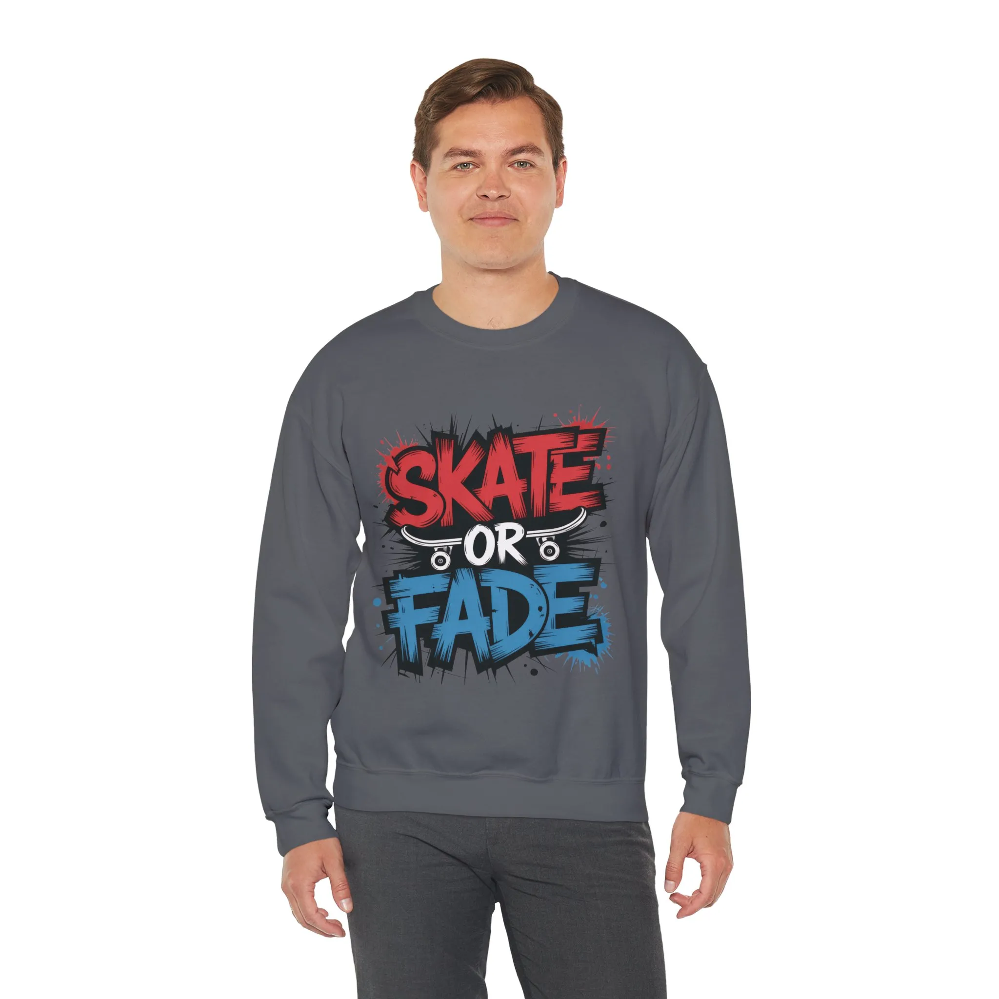 Skate Or Fade Men's Crewneck Sweatshirt, Graffiti Skateboarding Pullover, Urban Streetwear Top, Men's Heavy Blend™ Crewneck Sweatshirt - Image 21