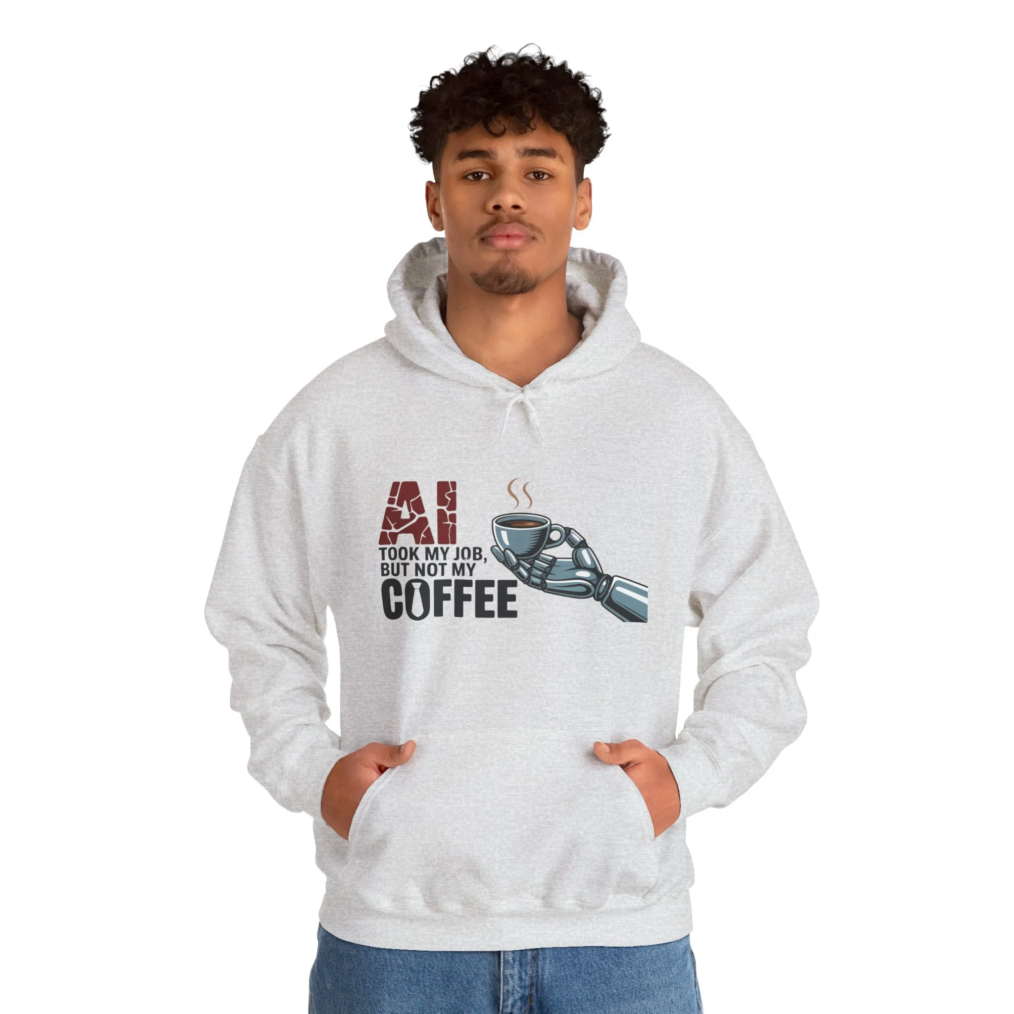 AI Coffee Hoodie, Funny Robot Humor Pullover, Geek Job Joke Sweatshirt Gift, Men's Heavy Blend™ Hooded Sweatshirt, Sarcastic Work Shirt - Image 7
