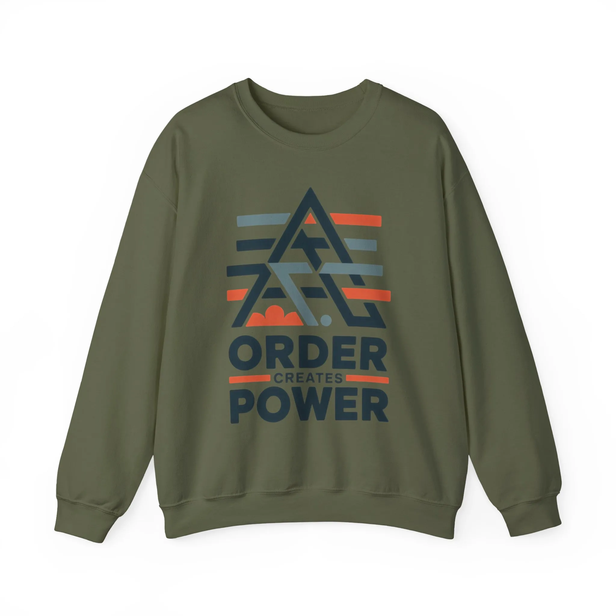 Mens Sweatshirt Order Creates Power, Minimal Geometric Motivational Graphic Pullover, Heavy Blend™ Crewneck Sweatshirt - Image 13