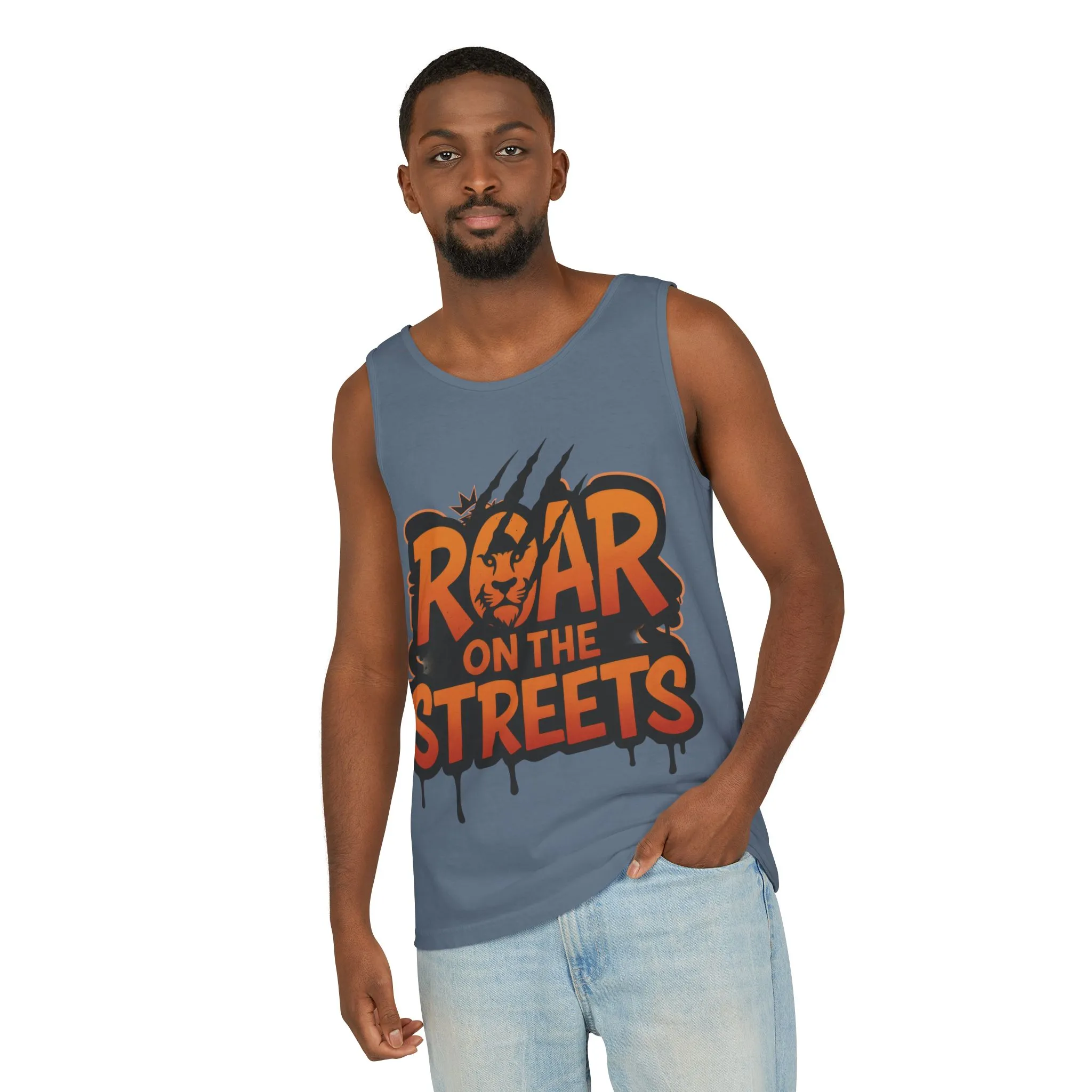 Mens Garment-Dyed Tank Top, Roar on the Streets Lion Graphic Mens Tank Top - Image 14