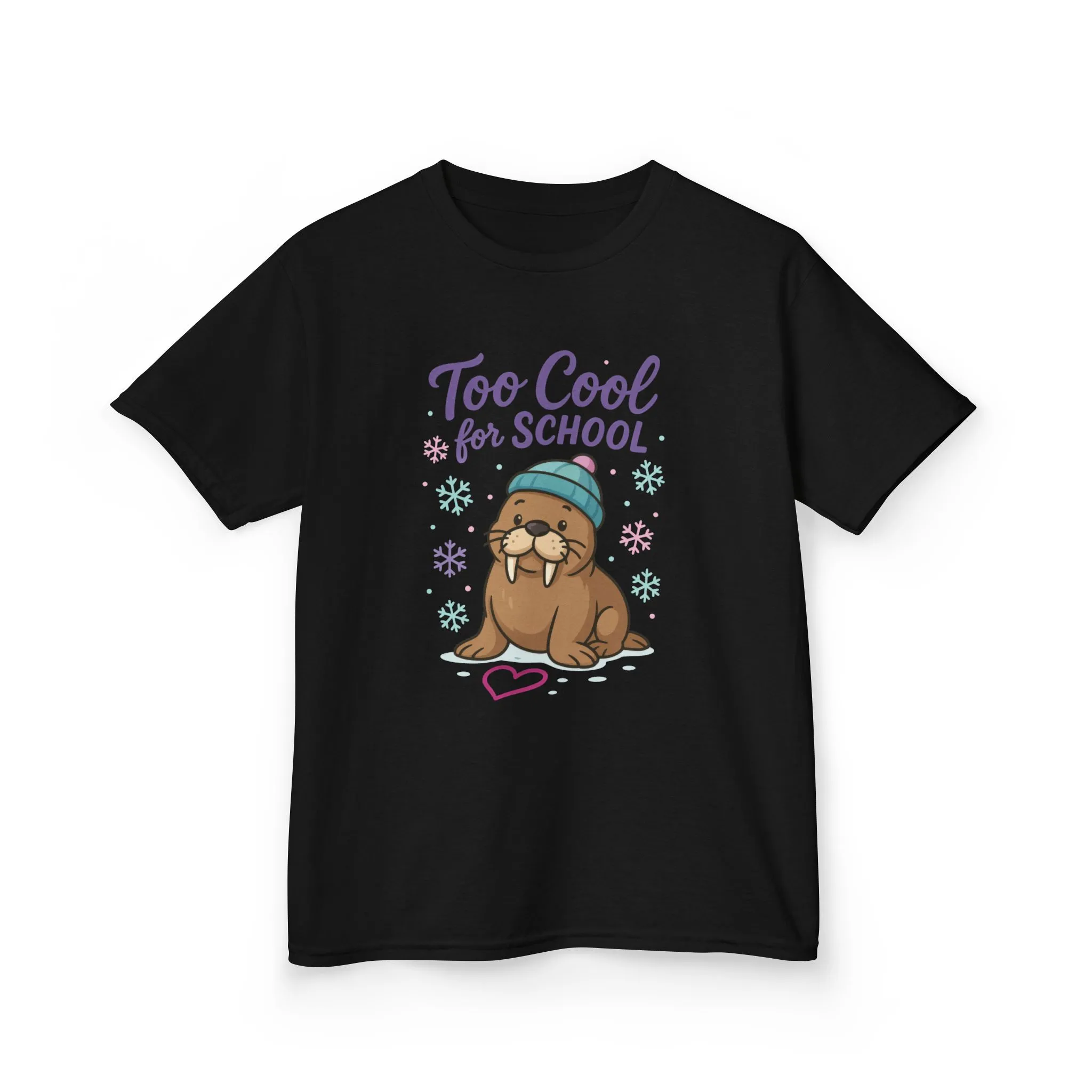 Kids Heavy Cotton™ Tee, Kids Too Cool for School Walrus T-Shirt, Cute Animal Graphic Tee, Funny Winter Shirt - Image 4