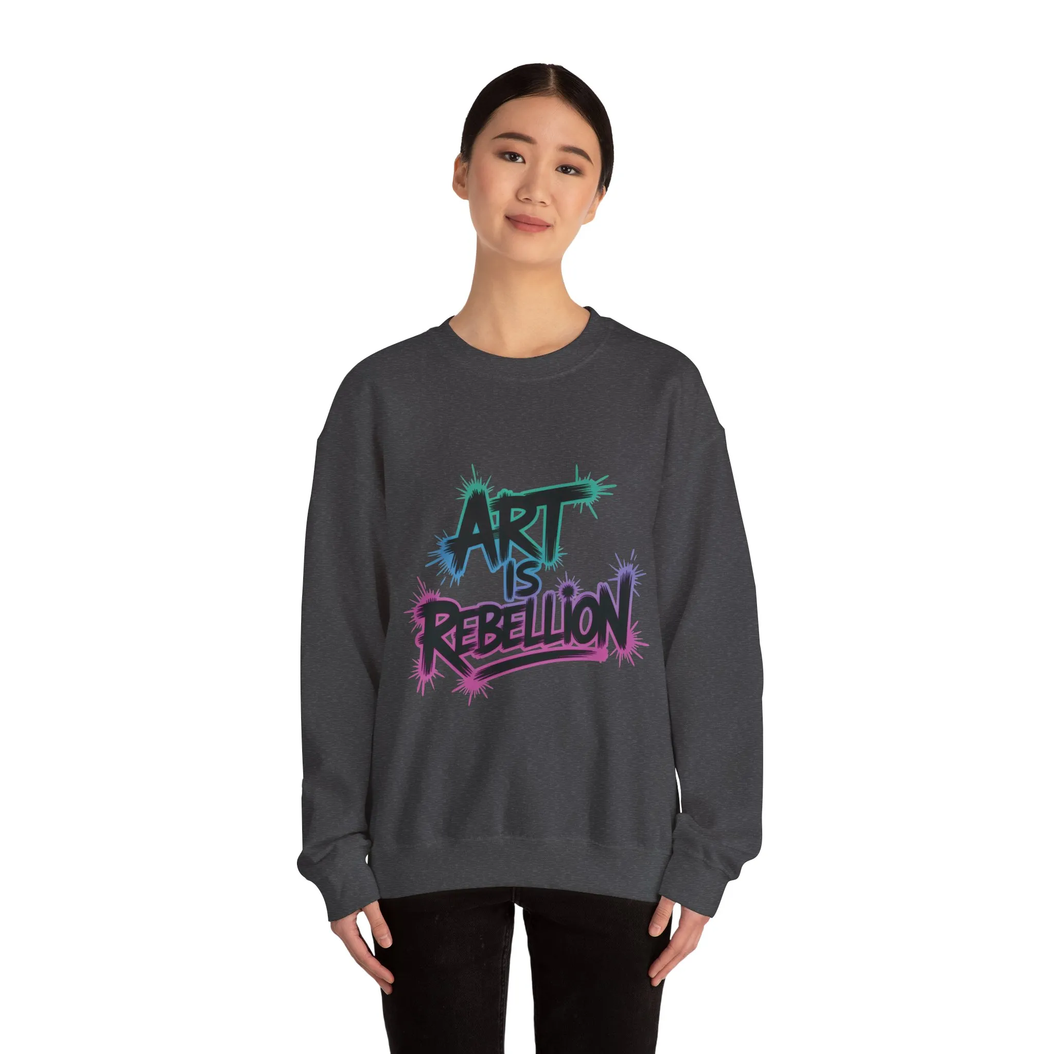Art Is Rebellion Women's Sweatshirt, Graffiti Graphic Pullover, Bold Rebel Street Art Statement Top, Heavy Blend™ Crewneck Sweatshirt - Image 13