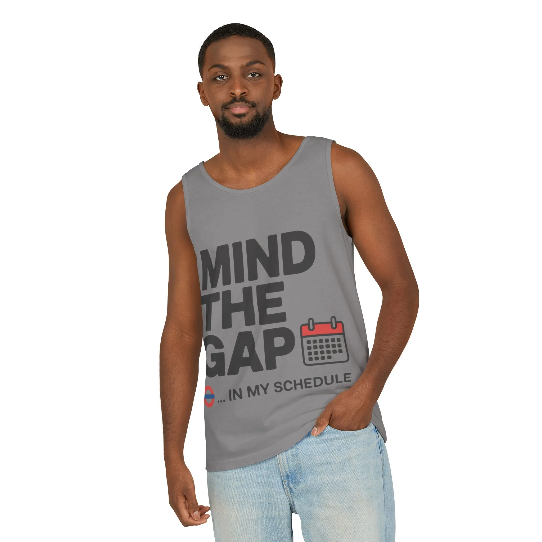 Funny Men's Tank Top, Mind The Gap in My Schedule, London Tube Inspired Office Humor Shirt - Image 6