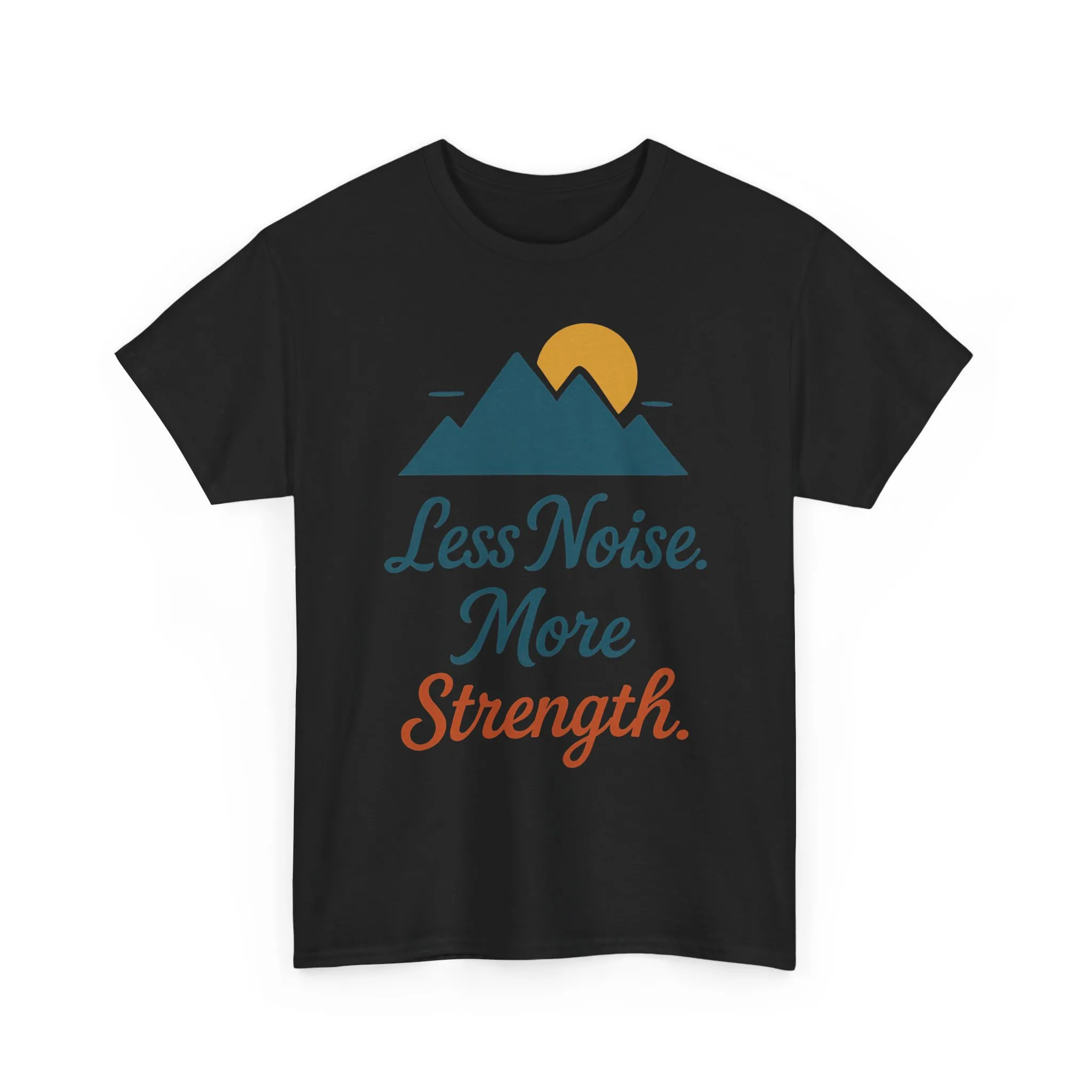 Mens Less Noise More Strength Mountain T-Shirt, Motivational Gym Hiking Tee - Image 4