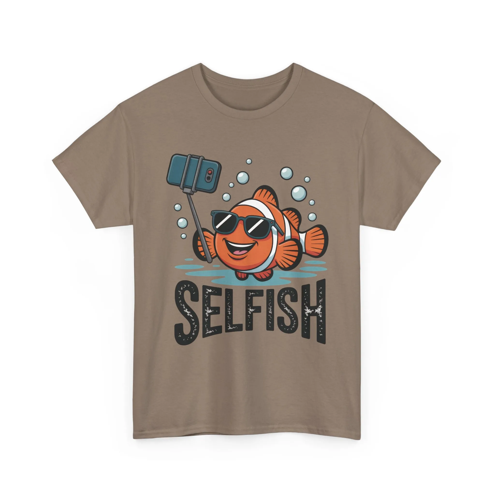 Unisex Heavy Cotton Tee, Mens Selfish Funny Fish T-Shirt, Cute Selfie Graphic Tee, Ocean Humor Shirt - Image 10