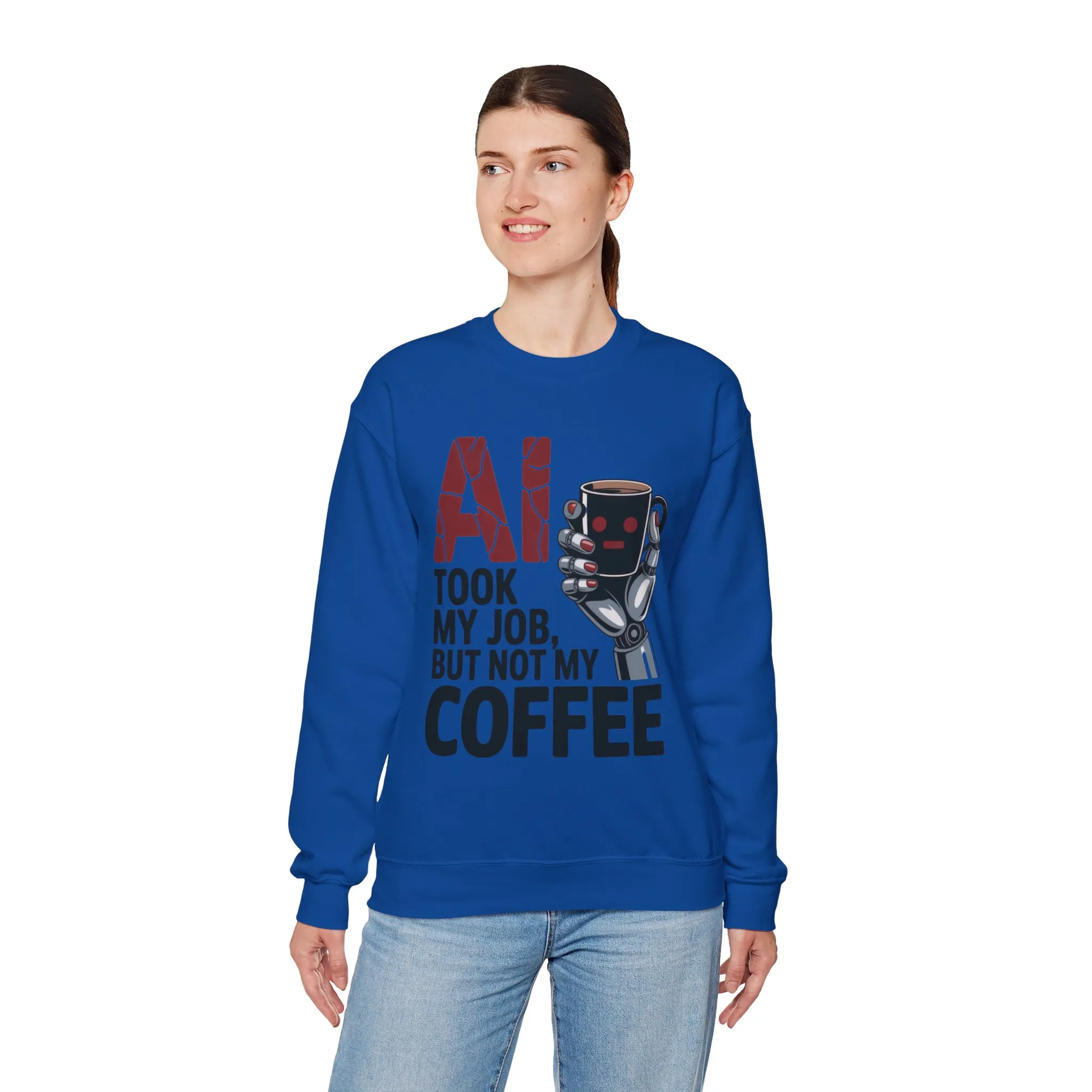 AI Coffee Sweatshirt, Funny Robot Humor Pullover, Geek Sarcastic Job Joke Top, Women's Heavy Blendâ„¢ Crewneck Sweatshirt - Image 21