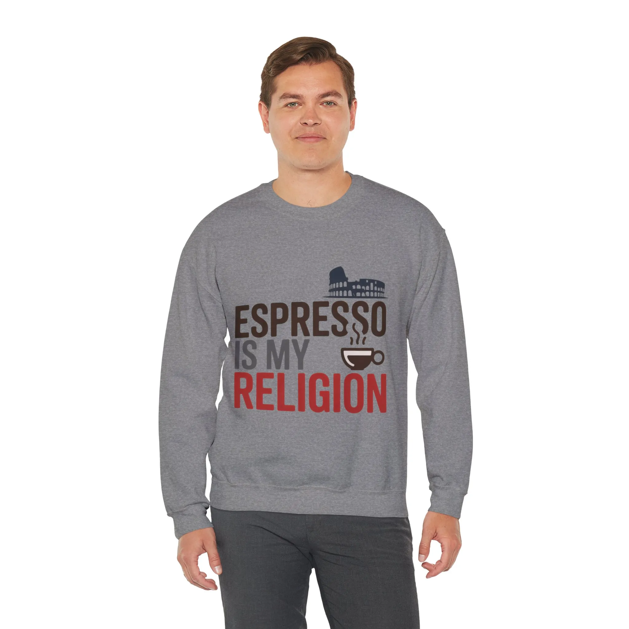 Mens Heavy Blend™ Crewneck Sweatshirt, Espresso Is My Religion Coffee Rome Mens Sweatshirt, Barista Gift, Coffee Lover Gift - Image 12