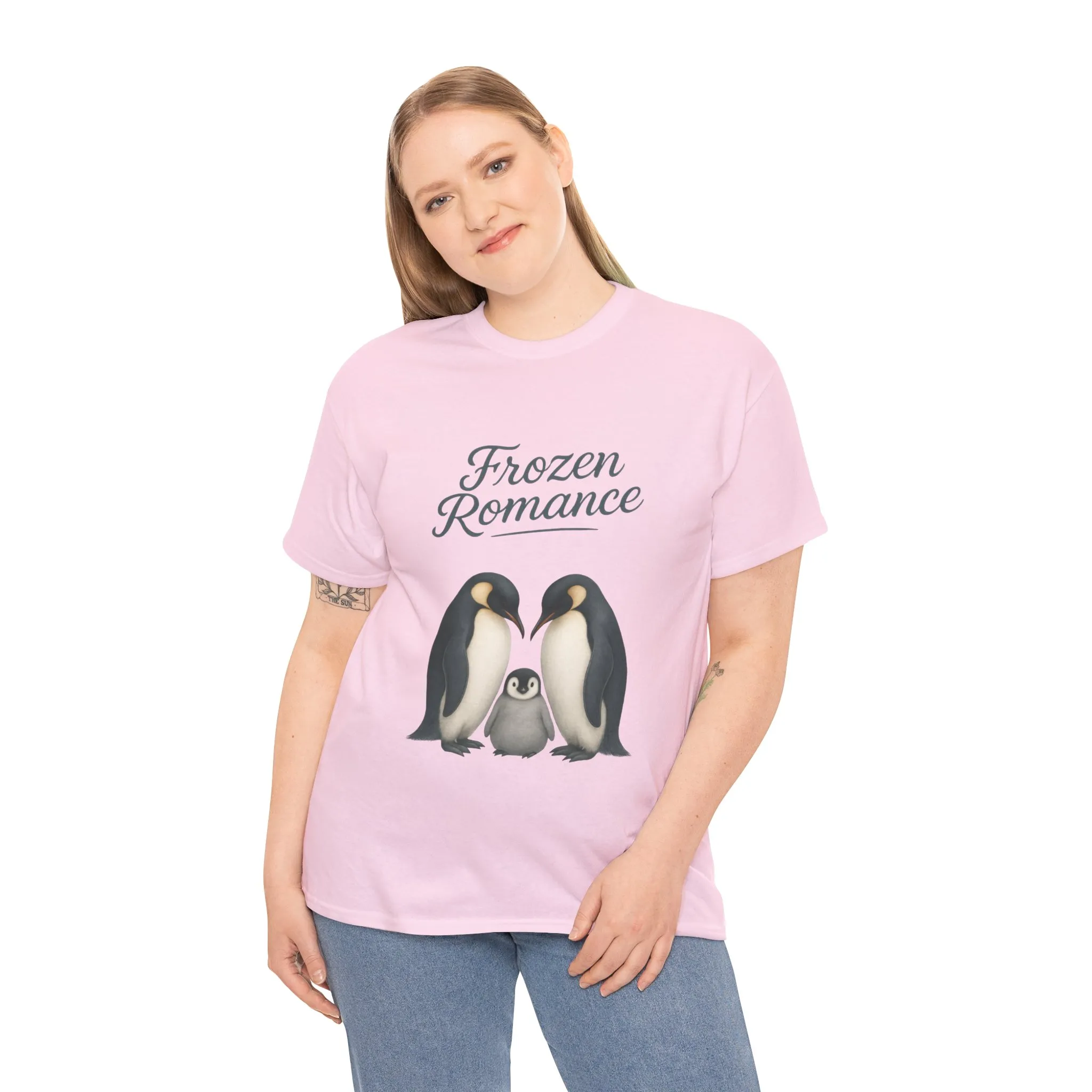 Womens Heavy Cotton Tee, Womens Frozen Romance Penguin T-Shirt, Cute Animal Graphic Tee, Love Birds Shirt Gift - Image 24