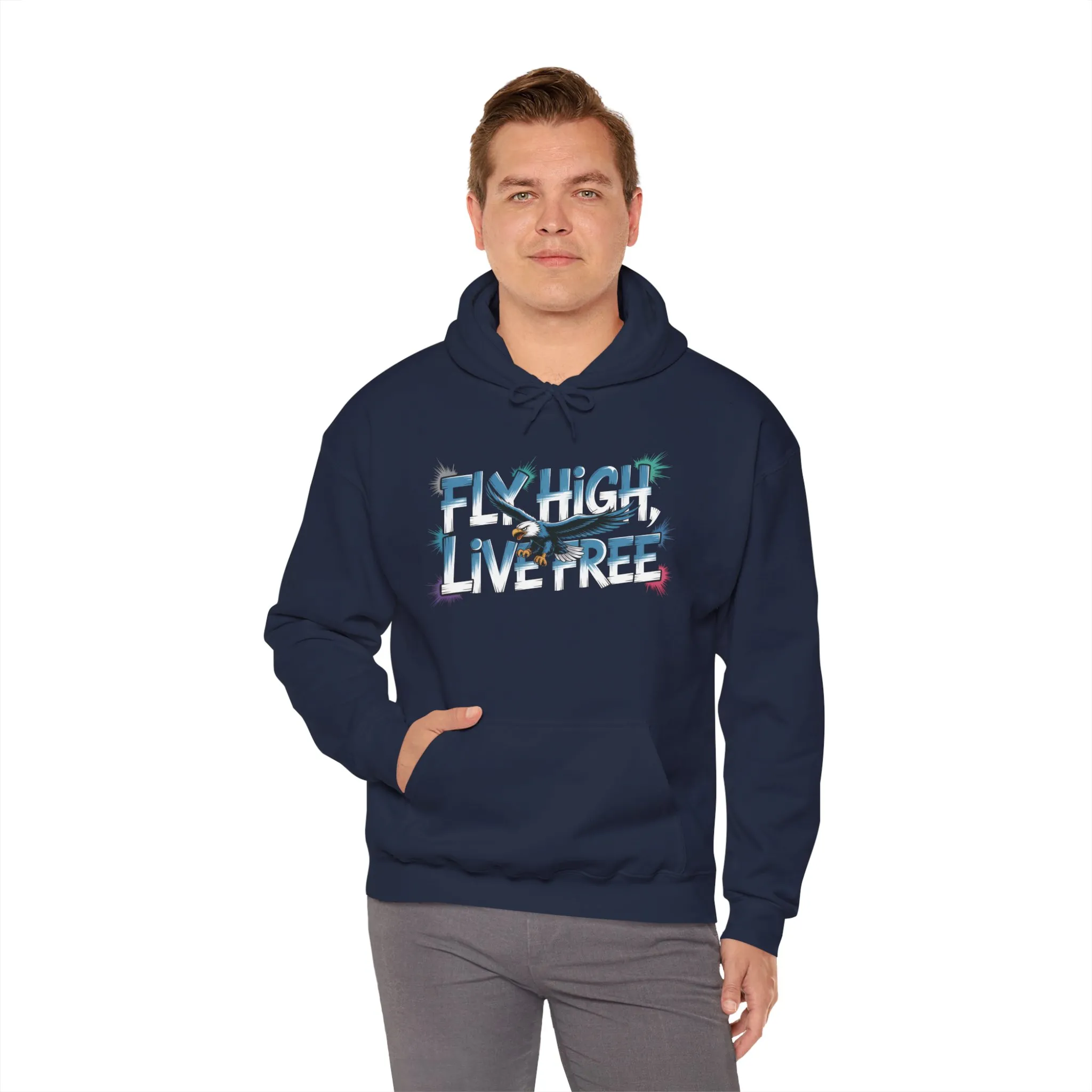 Mens Heavy Blend™ Hooded Sweatshirt, Fly High Live Free Eagle Mens Hoodie Streetwear - Image 28