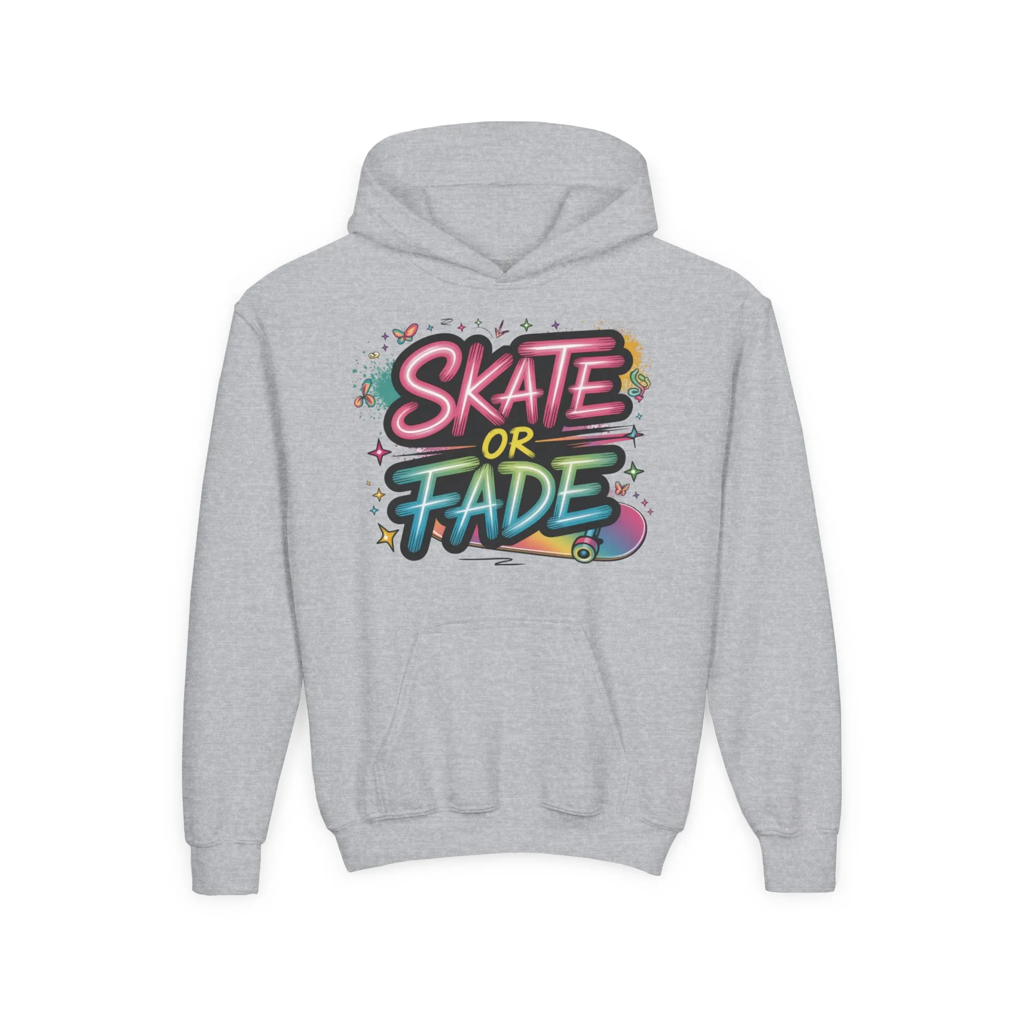 Youth Heavy Blend Hooded Sweatshirt, Skate Or Fade Girls Shirt, Colorful Graffiti Skateboarding Hoodie - Image 5