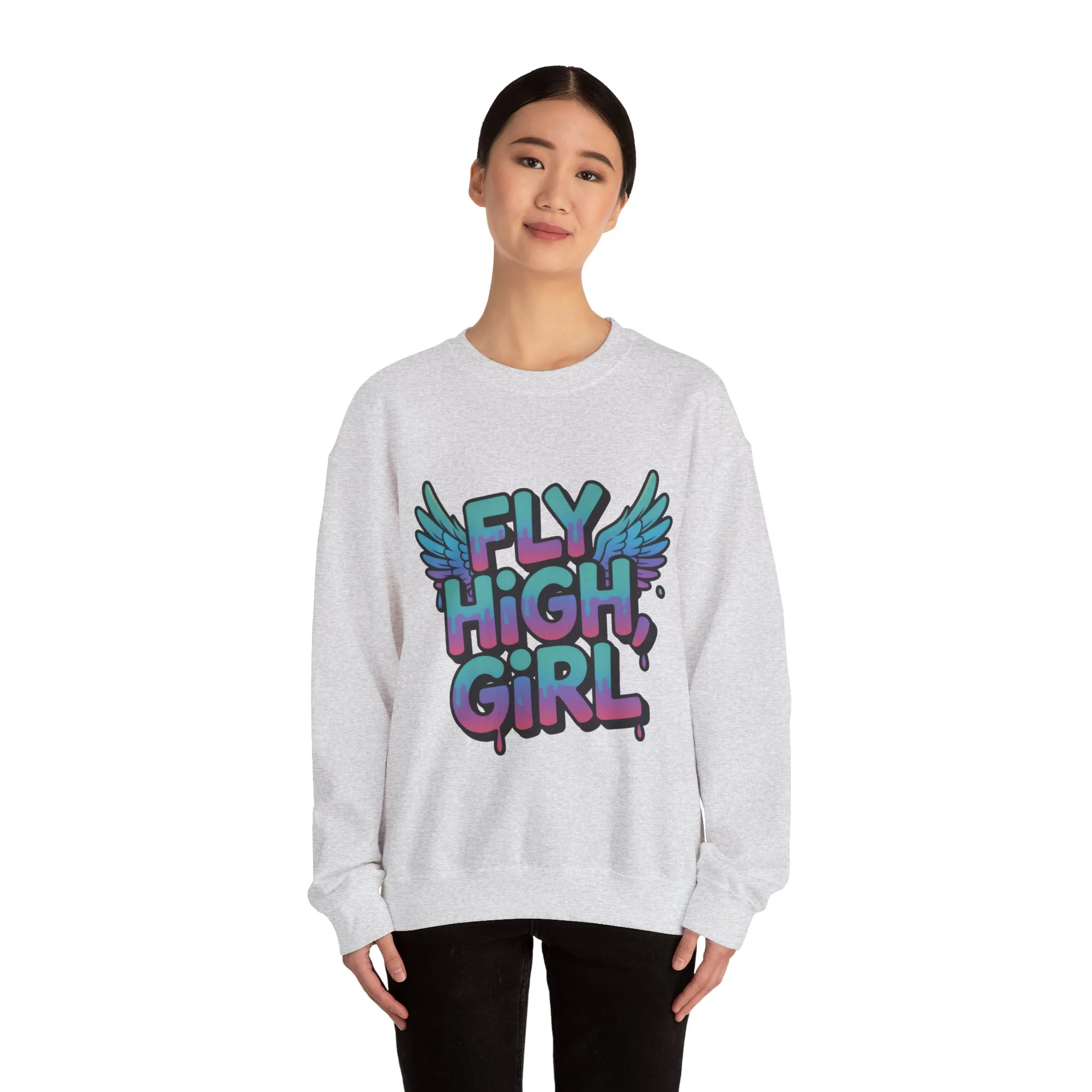 Women's Sweatshirt Fly High Girl, Graffiti Drip Angel Wings Streetwear Pullover Top - Image 5