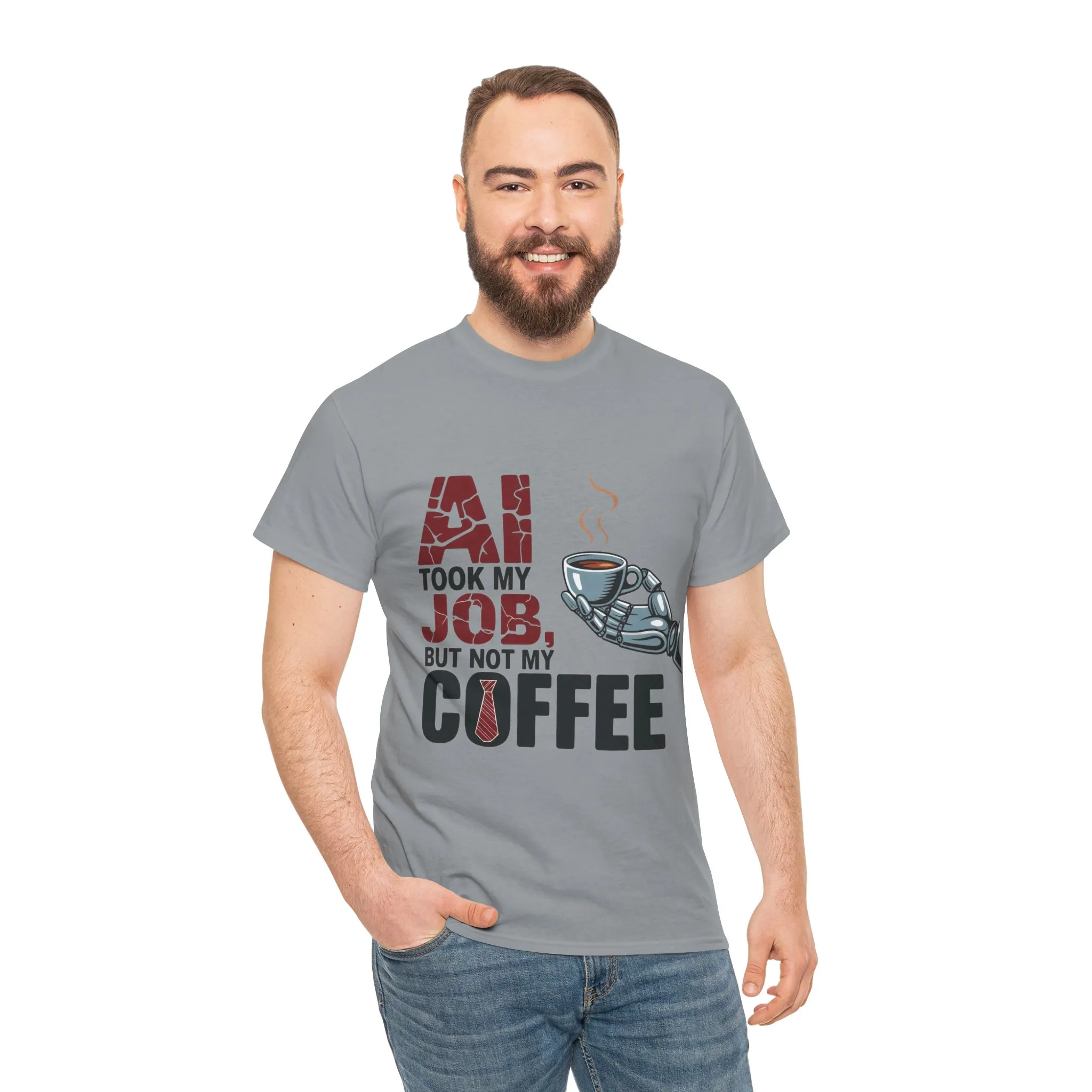Men's AI Coffee T-Shirt, Funny Robot Humor Graphic Tee, Geek Job Joke Shirt for Him, Men's Heavy Cotton Tee, Sarcastic Work Shirt - Image 32