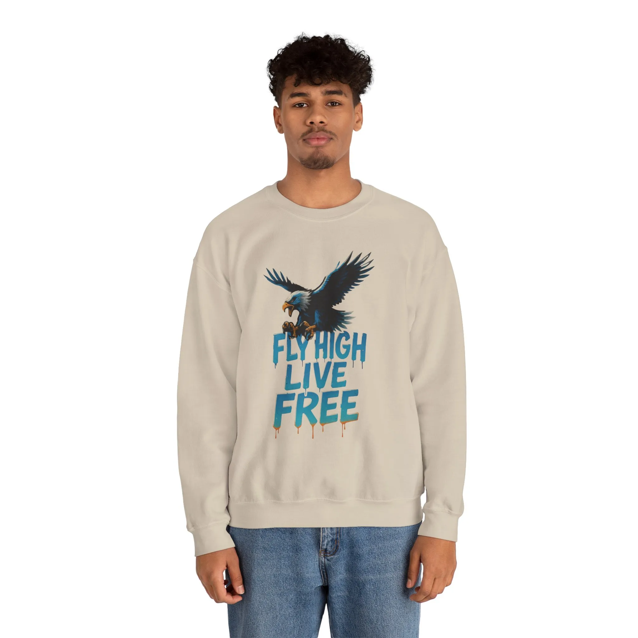 Mens Heavy Blend™ Crewneck Sweatshirt, Fly High Live Free Mens Eagle Graphic Sweatshirt - Image 5