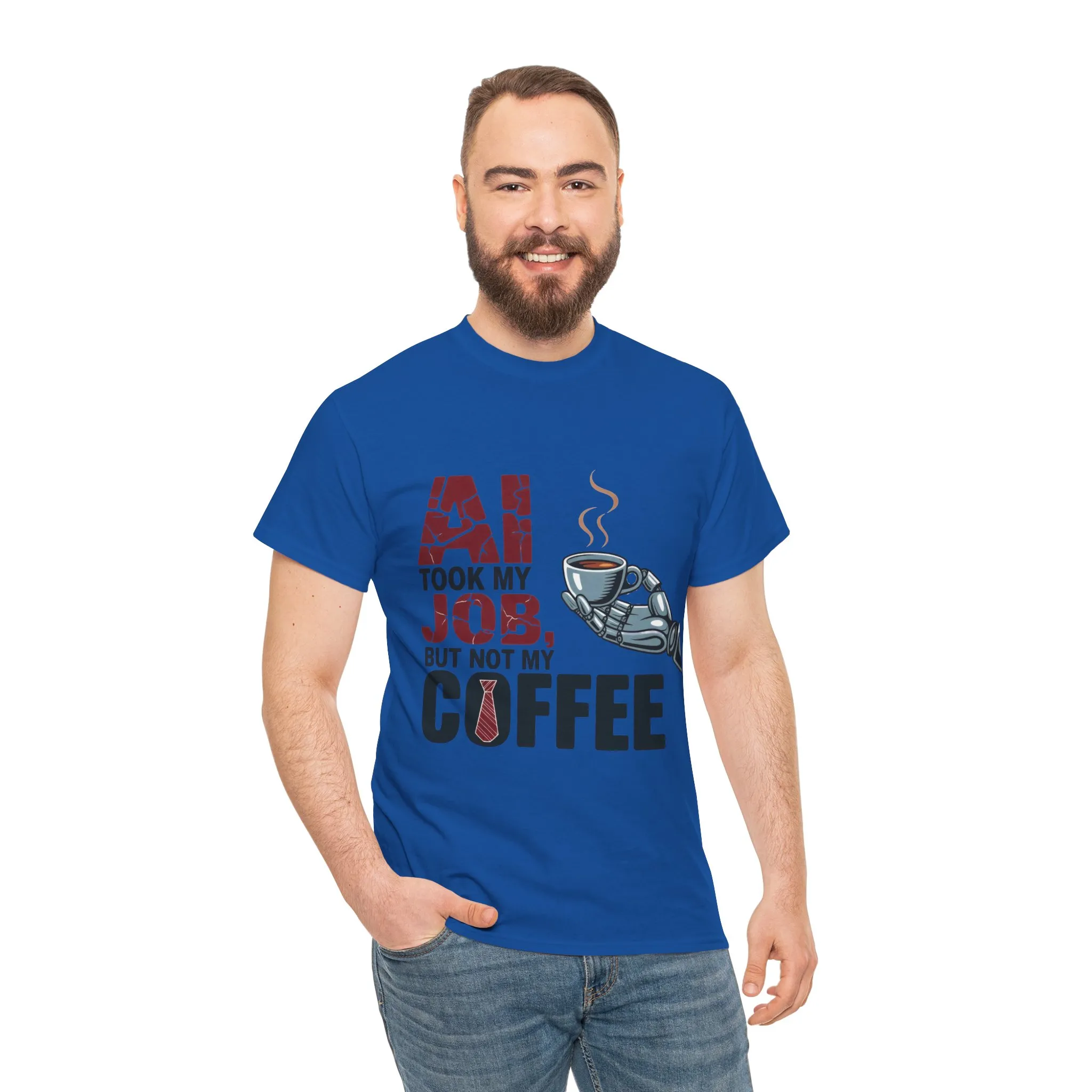 Men's AI Coffee T-Shirt, Funny Robot Humor Graphic Tee, Geek Job Joke Shirt for Him, Men's Heavy Cotton Tee, Sarcastic Work Shirt - Image 29