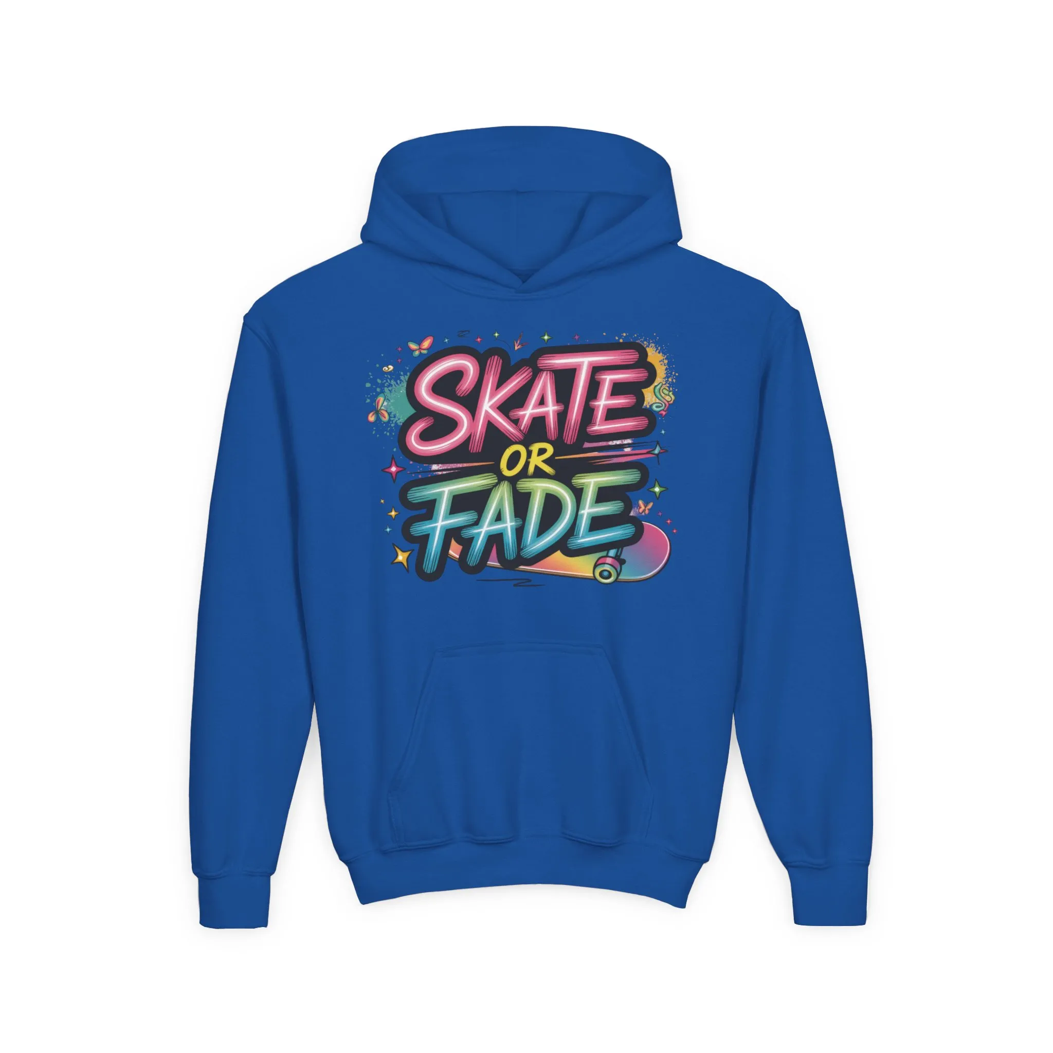 Youth Heavy Blend Hooded Sweatshirt, Skate Or Fade Girls Shirt, Colorful Graffiti Skateboarding Hoodie - Image 14