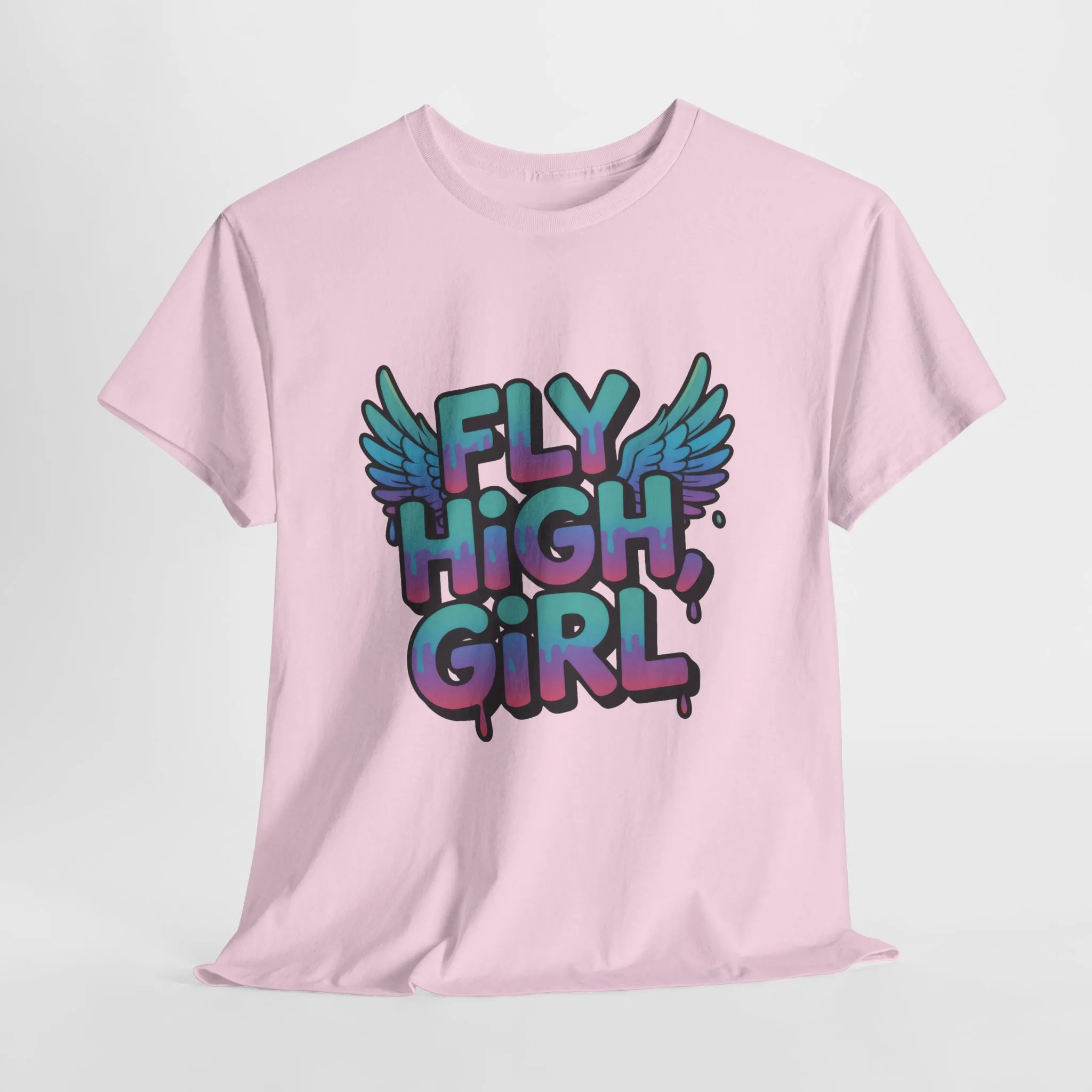 Women's Graphic Tee Fly High Girl, Angel Wings Graffiti Drip T-Shirt, Bold Streetwear Top - Image 19