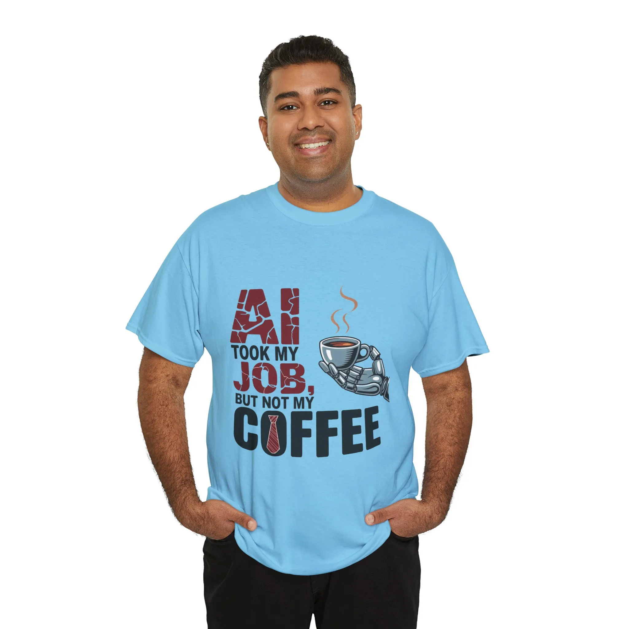 Men's AI Coffee T-Shirt, Funny Robot Humor Graphic Tee, Geek Job Joke Shirt for Him, Men's Heavy Cotton Tee, Sarcastic Work Shirt - Image 36