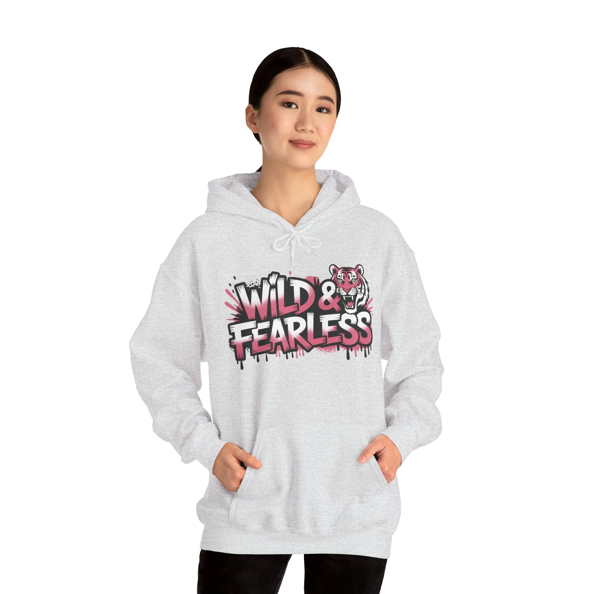 Women's Hoodie Wild & Fearless, Tiger Graffiti Graphic Pullover, Bold Urban Streetwear Hoodie