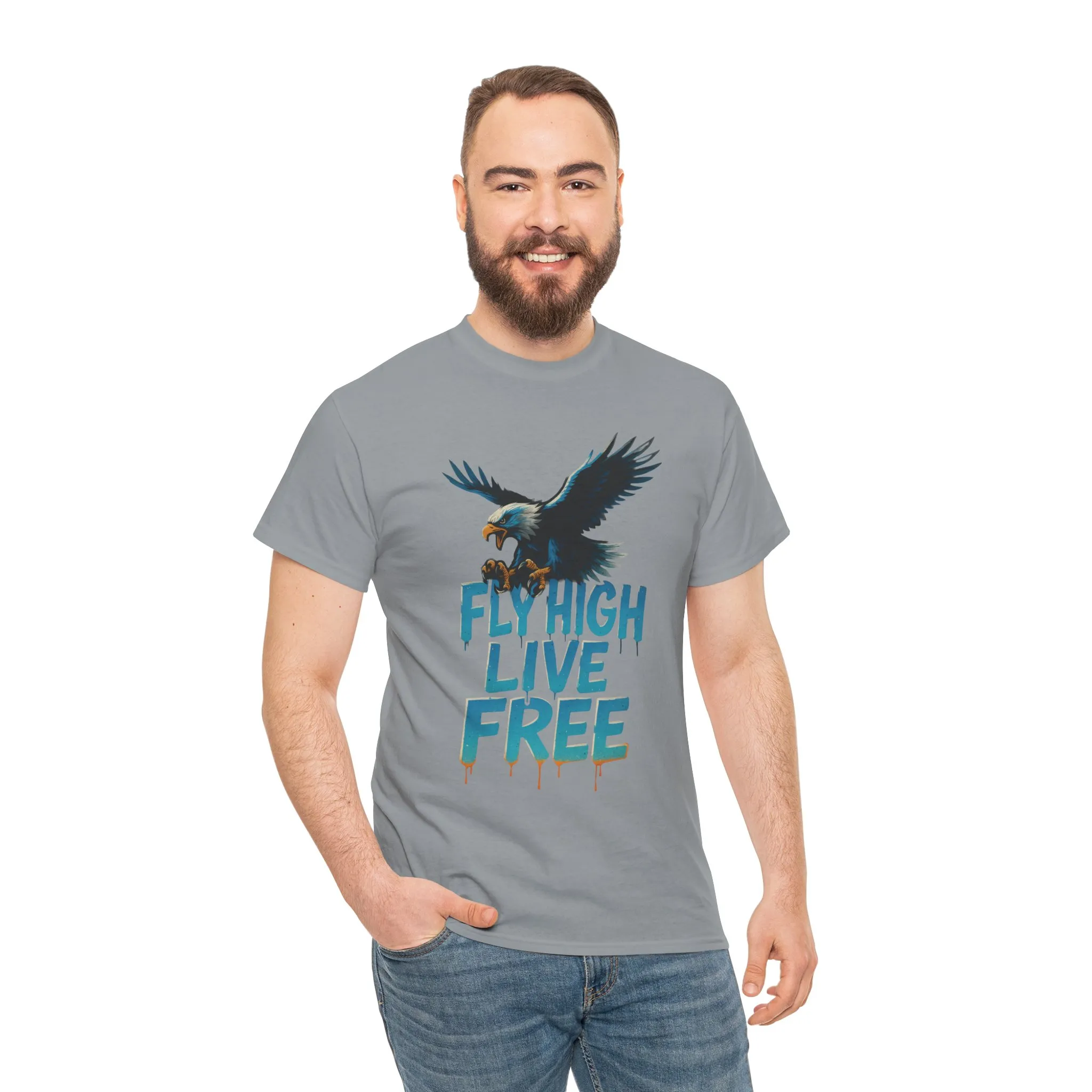 Fly High Live Free Eagle Graphic Mens T-Shirt, Eagle Tee, Fly Free Tee, Wild Flight