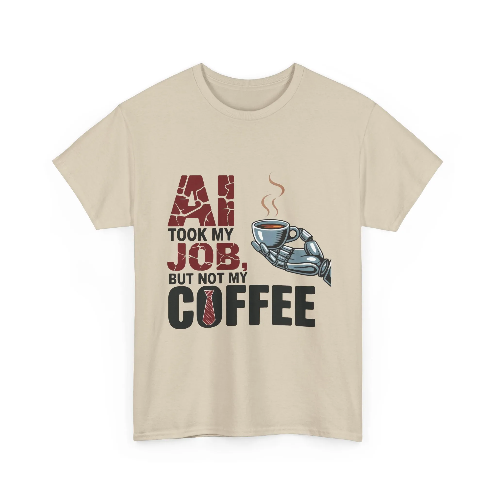 Men's AI Coffee T-Shirt, Funny Robot Humor Graphic Tee, Geek Job Joke Shirt for Him, Men's Heavy Cotton Tee, Sarcastic Work Shirt - Image 7
