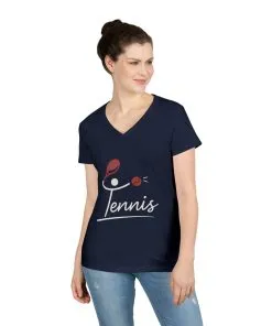 Ladies' V-Neck T-Shirt, Womens Tennis Graphic T-Shirt, Cute Sports Tee, Funny Workout Gym Top for Women