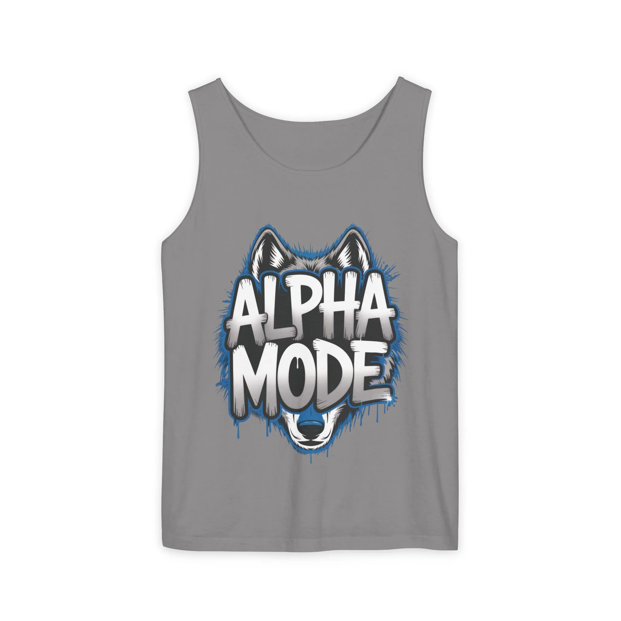 Mens Garment-Dyed Tank Top, Alpha Mode Wolf Graphic Mens Tank Top Gym Wear - Image 28
