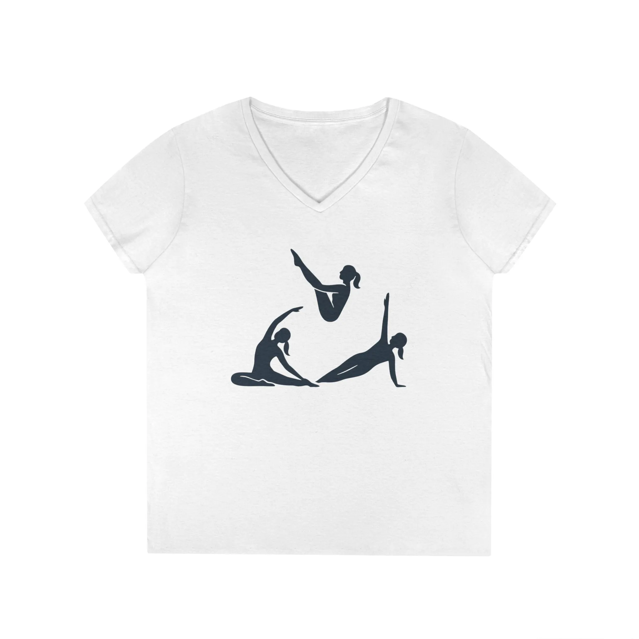 Ladies' V-Neck T-Shirt, Womens Pilates Graphic T-Shirt, Yoga Fitness Tee, Workout Top with Silhouette Print - Image 2