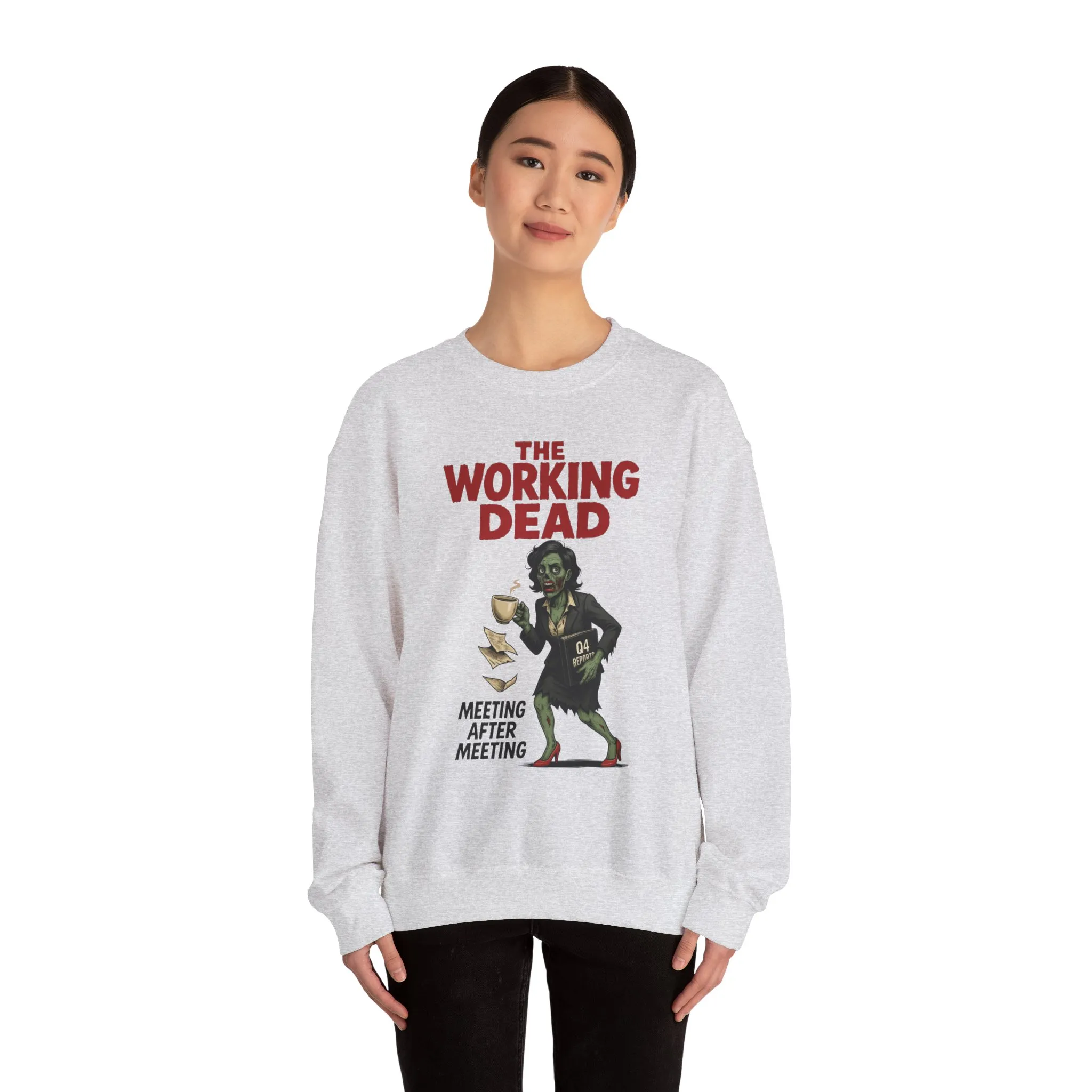 The Working Dead Women's Funny Zombie Sweatshirt, Office Humor Crewneck, Halloween Work Top